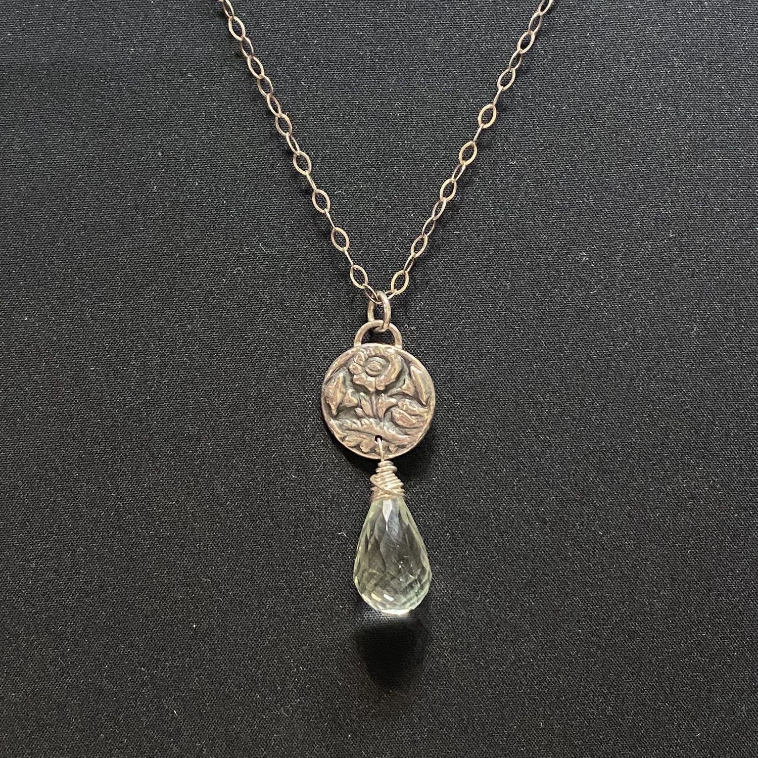 Cass Necklace Sterling Silver Flower w/ Green Amethyst
