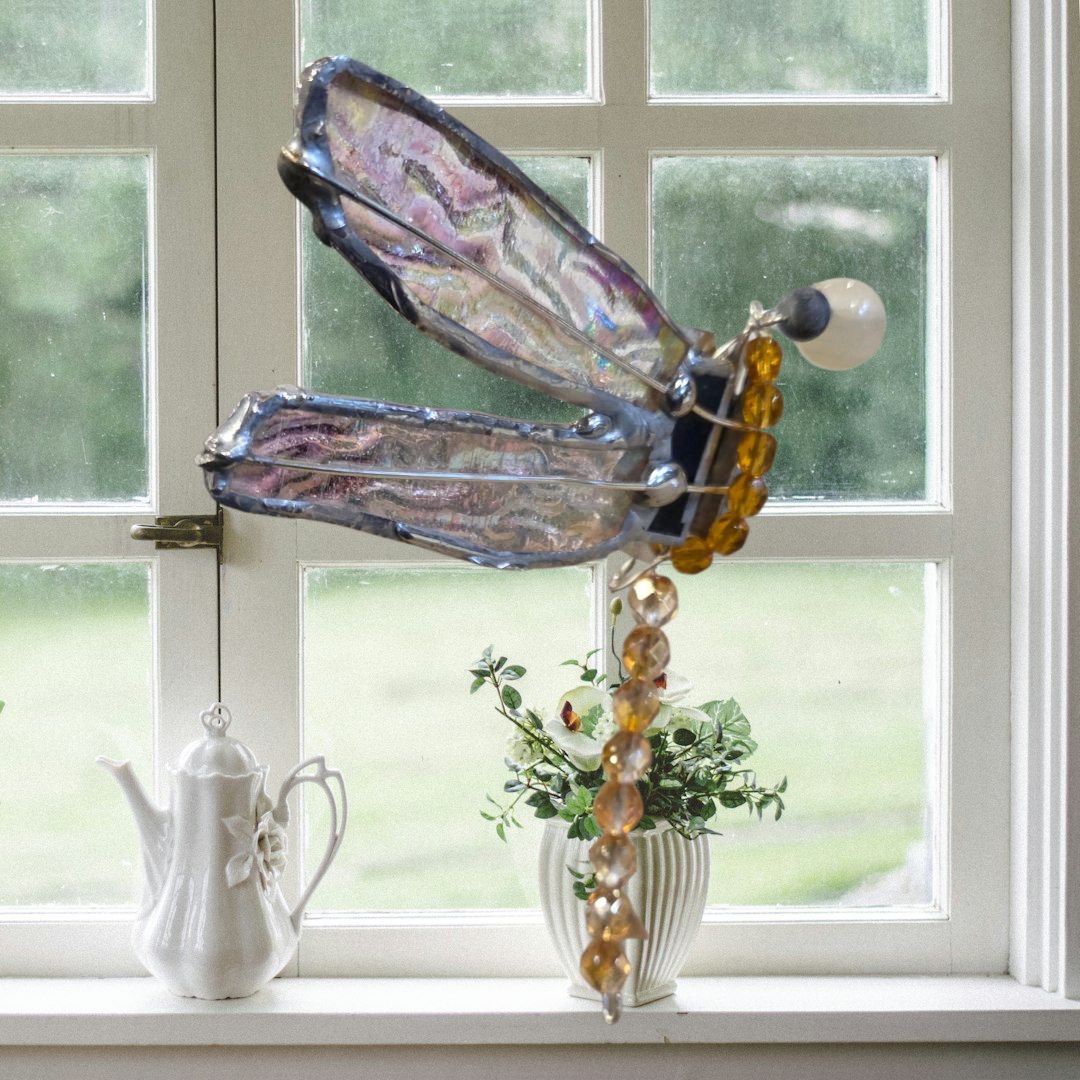 Horvath Stained Glass Dragonfly Dangler, Color: Amber 1