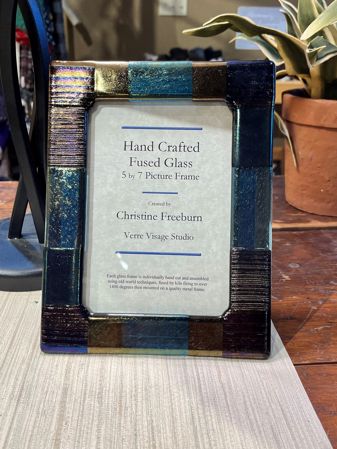 Verre Visage 5" x 7" Fused Glass Picture Frames, Color: Steel Blue