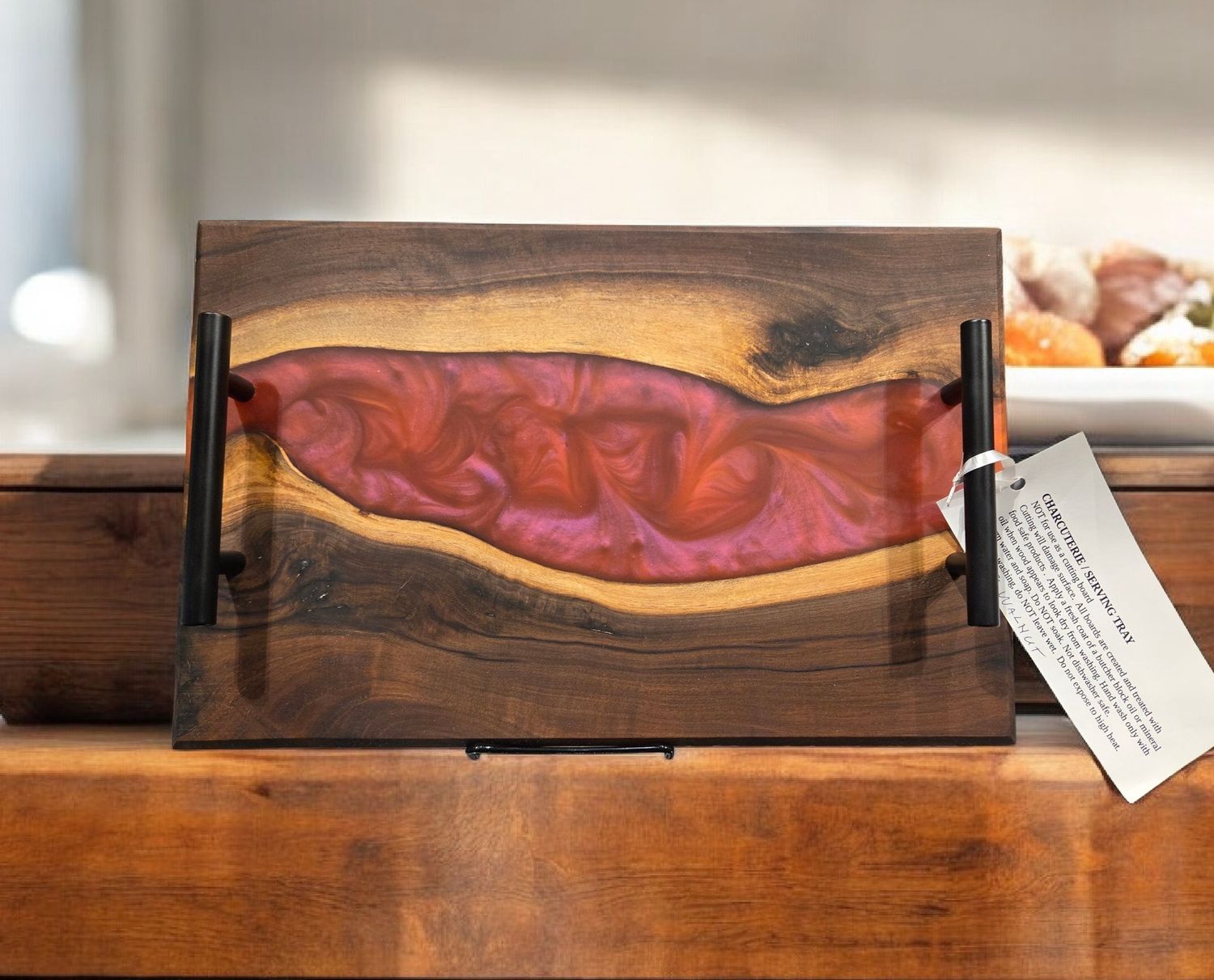G.M. Charcuterie Board Black Walnut w/Red Dragon Resin