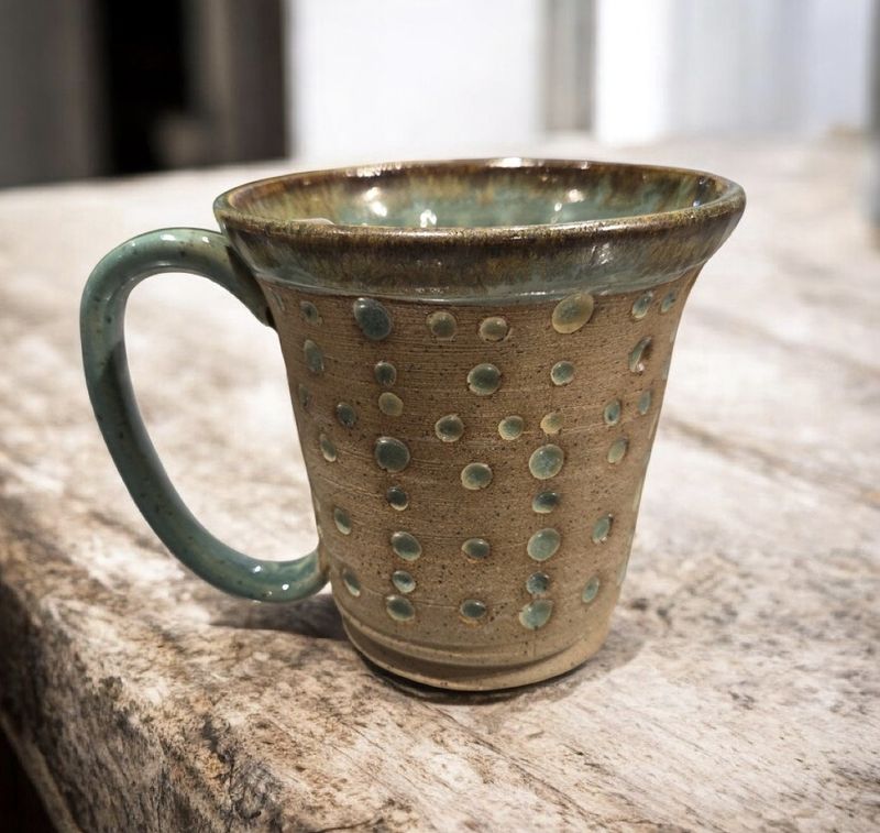 Johnson Carved Mug Green and Browns 3