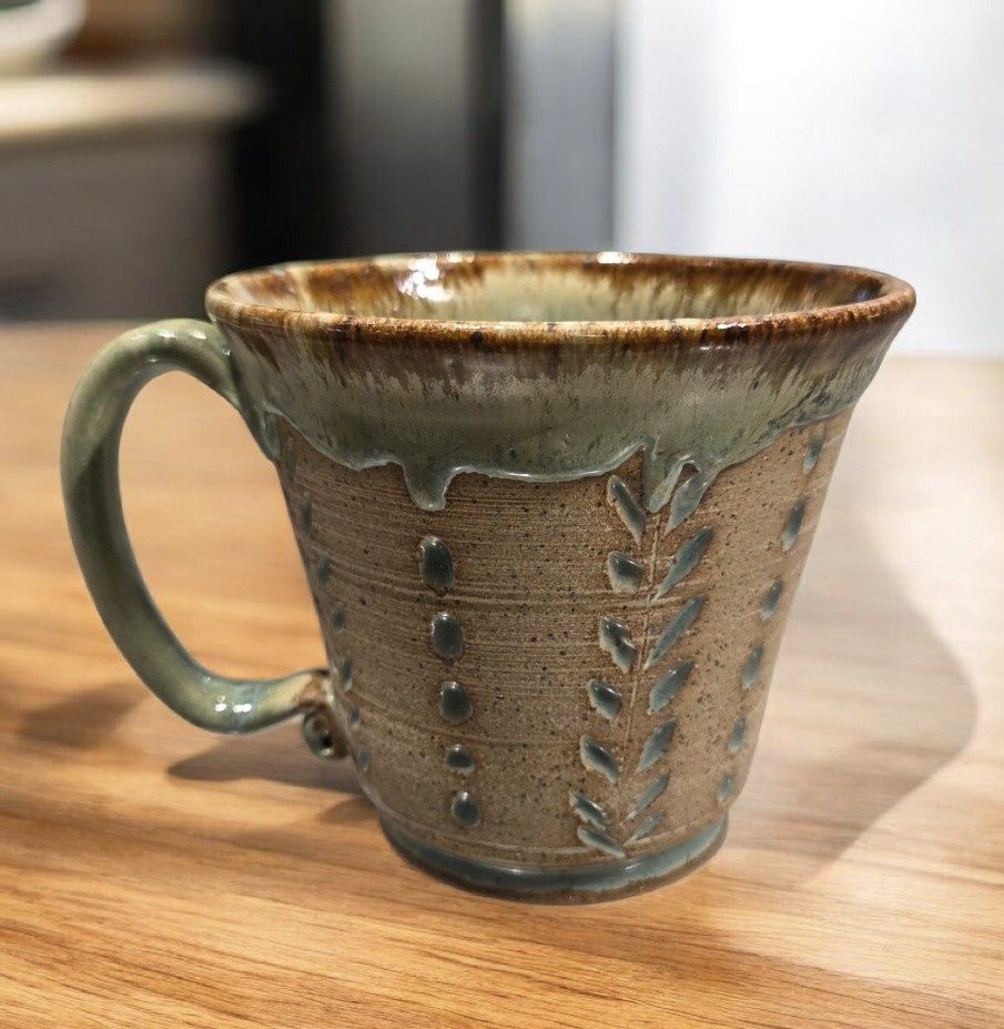 Johnson Carved Mug Green and Browns 2