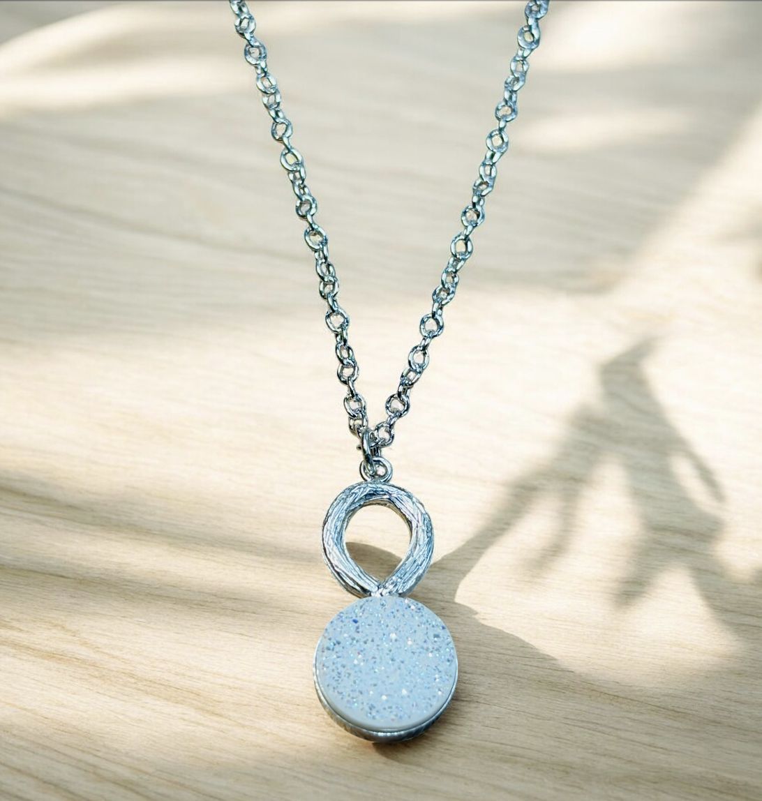 Keleher Necklace Round White Druzy in Sterling Silver