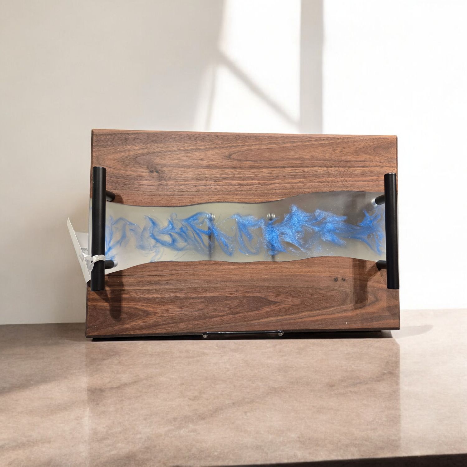 G.M. Charcuterie Board Walnut w/ Clear Resin with Blue Wisps