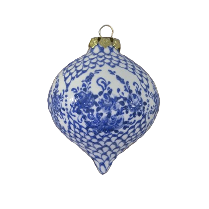 Heritage Ornament Blue &amp; White Floral Tear Drop Ceramic