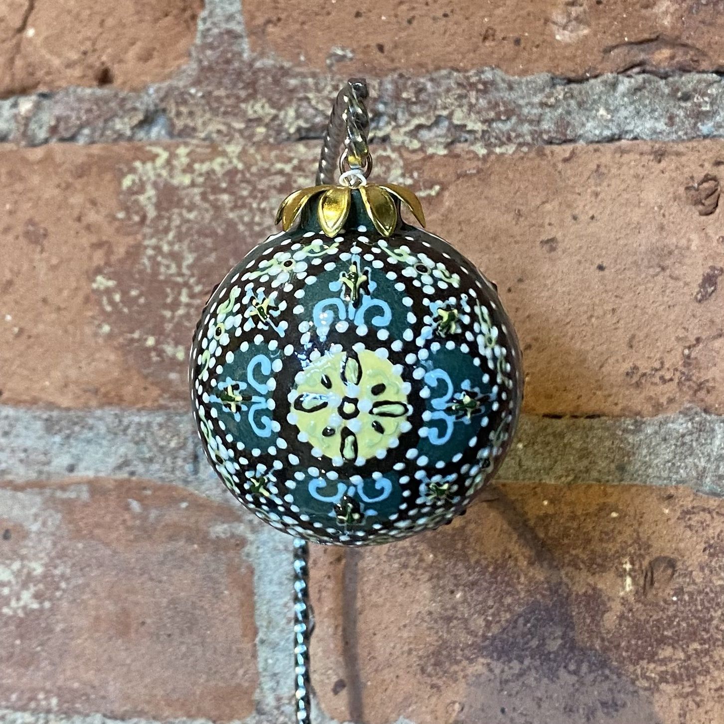 Heritage Ornament Teal Geometric Small Sphere Ceramic