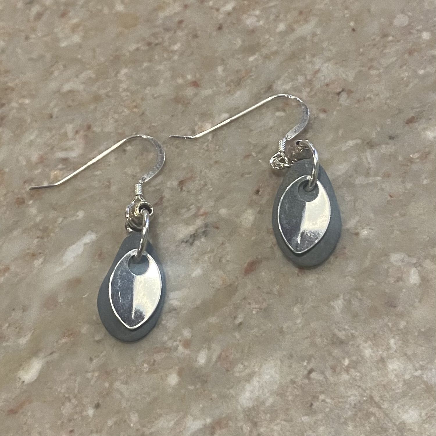 Blue Quarry Earrings Die Cut Leaf Tiny Sterling Silver
