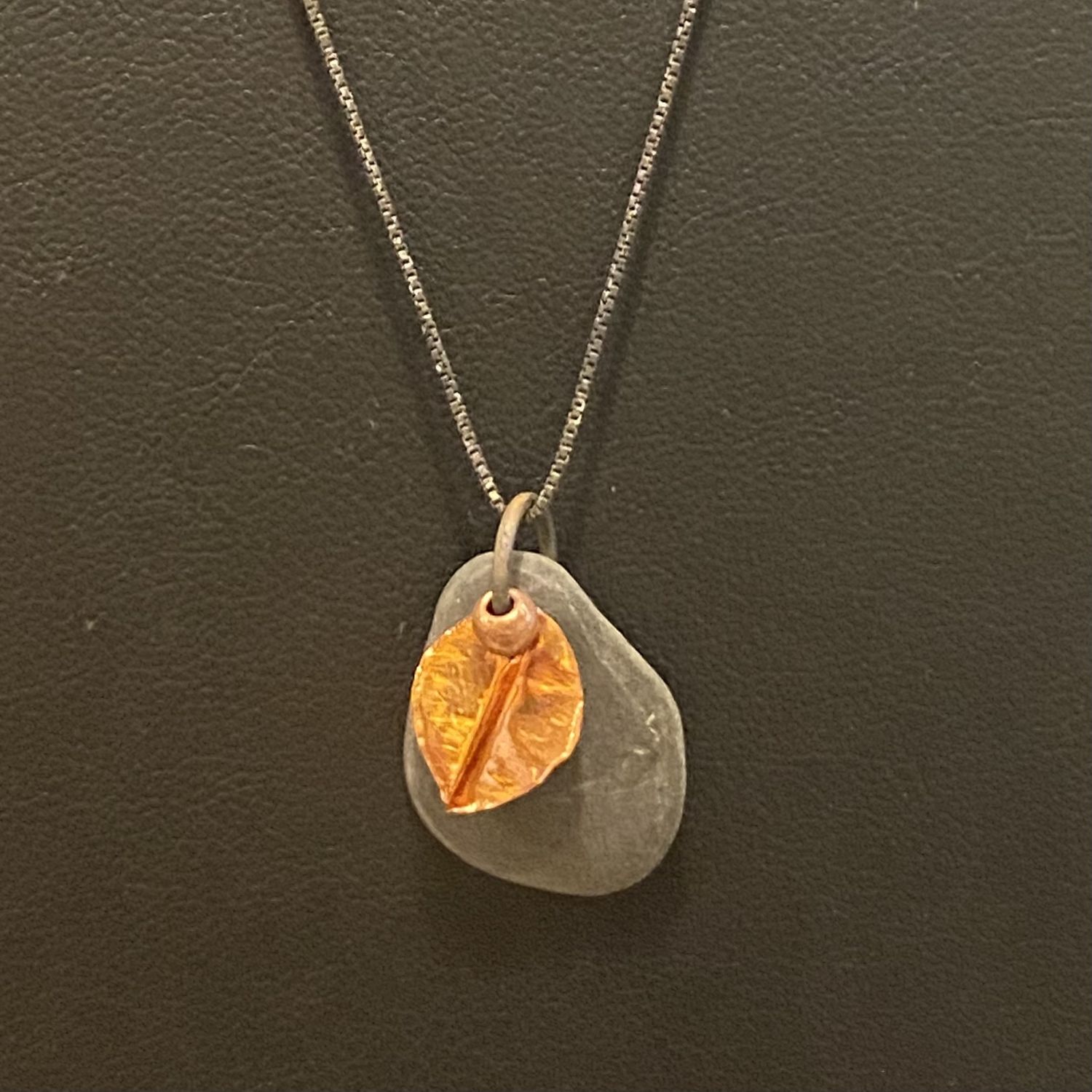 Blue Quarry Necklace Forged Leaf Copper