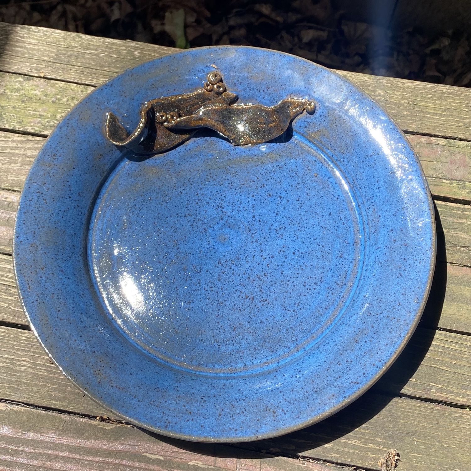 Humble Earth Blue Platter with Leaf