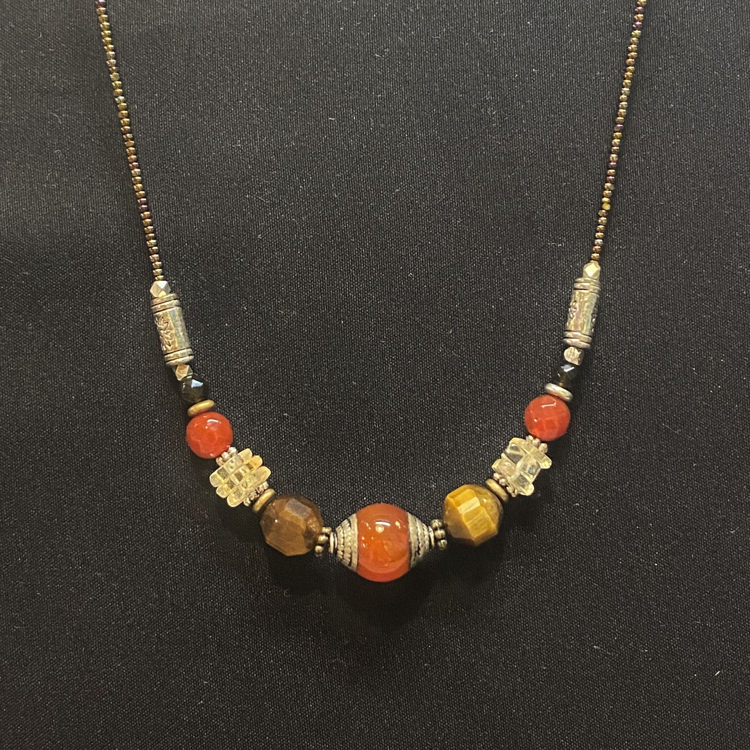 Cass Necklace Peruvian Style with Carnelian, Tigers Eye