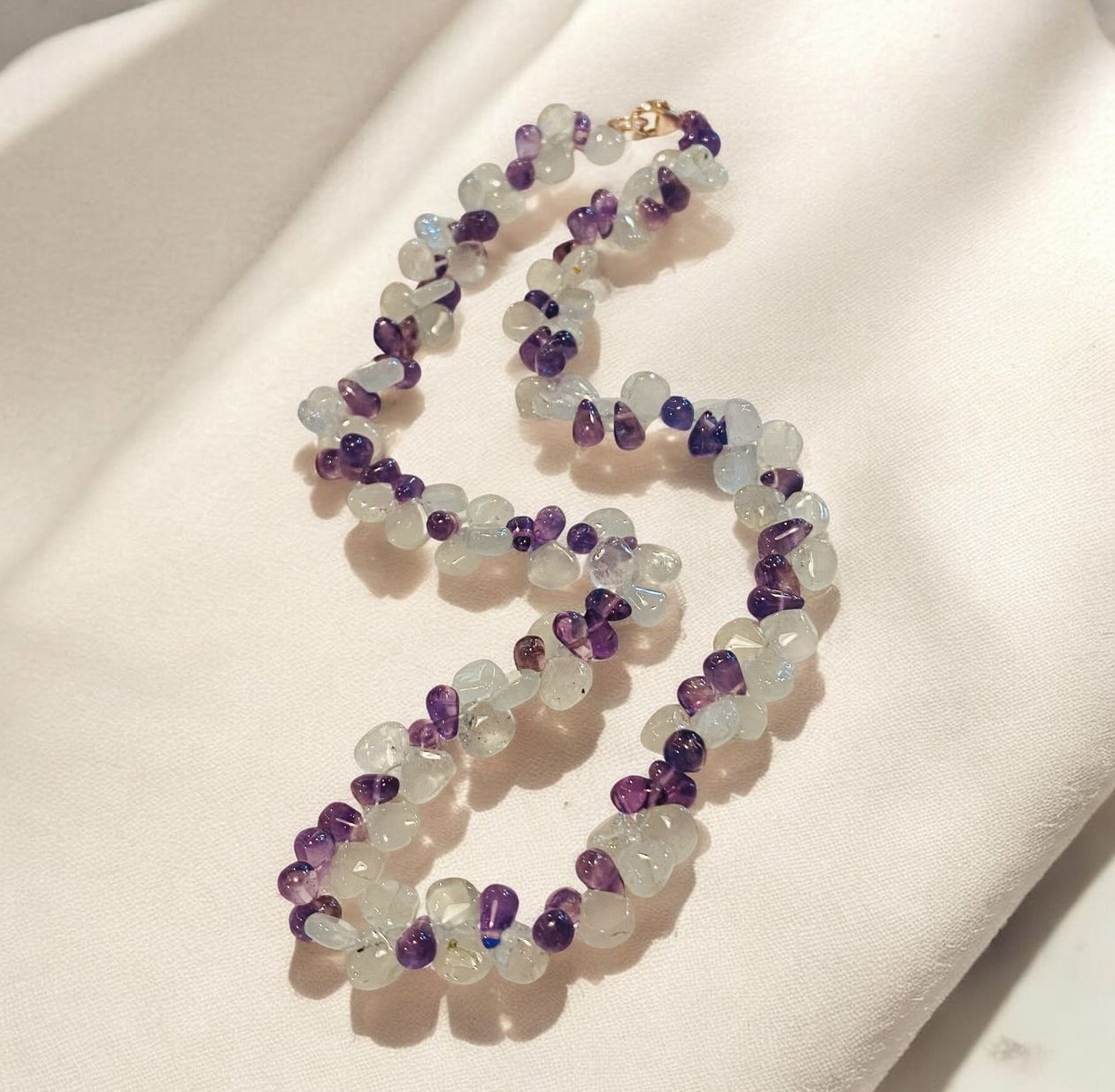 Greenhood Necklace Aquamarine and Amethyst Briolette