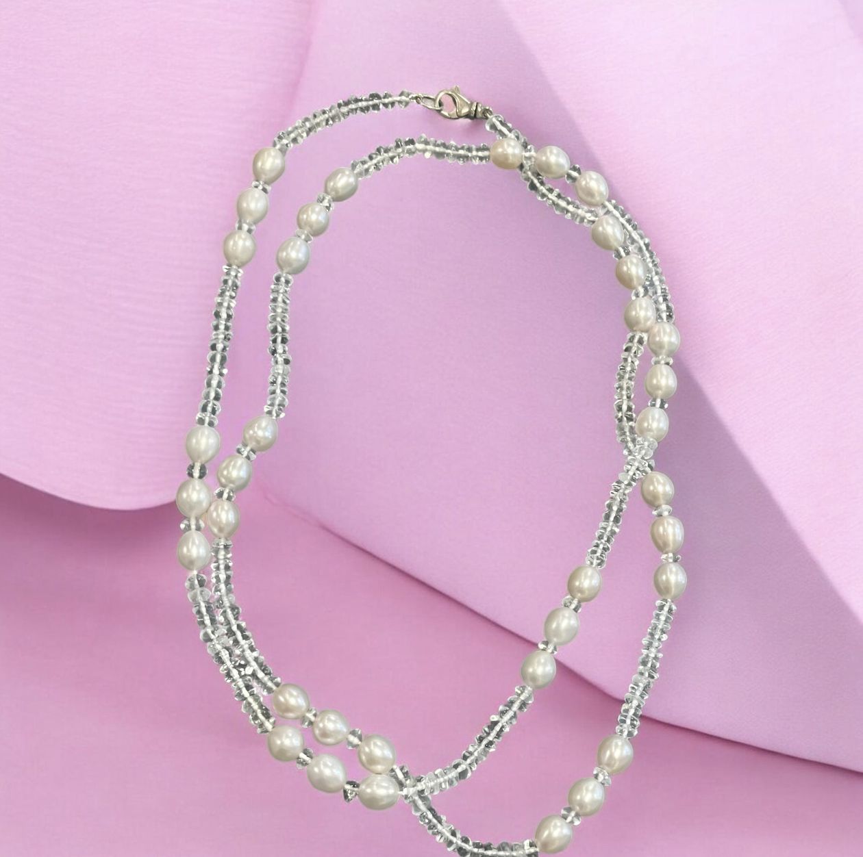 Greenhood Necklace Long Pearl and Quartz