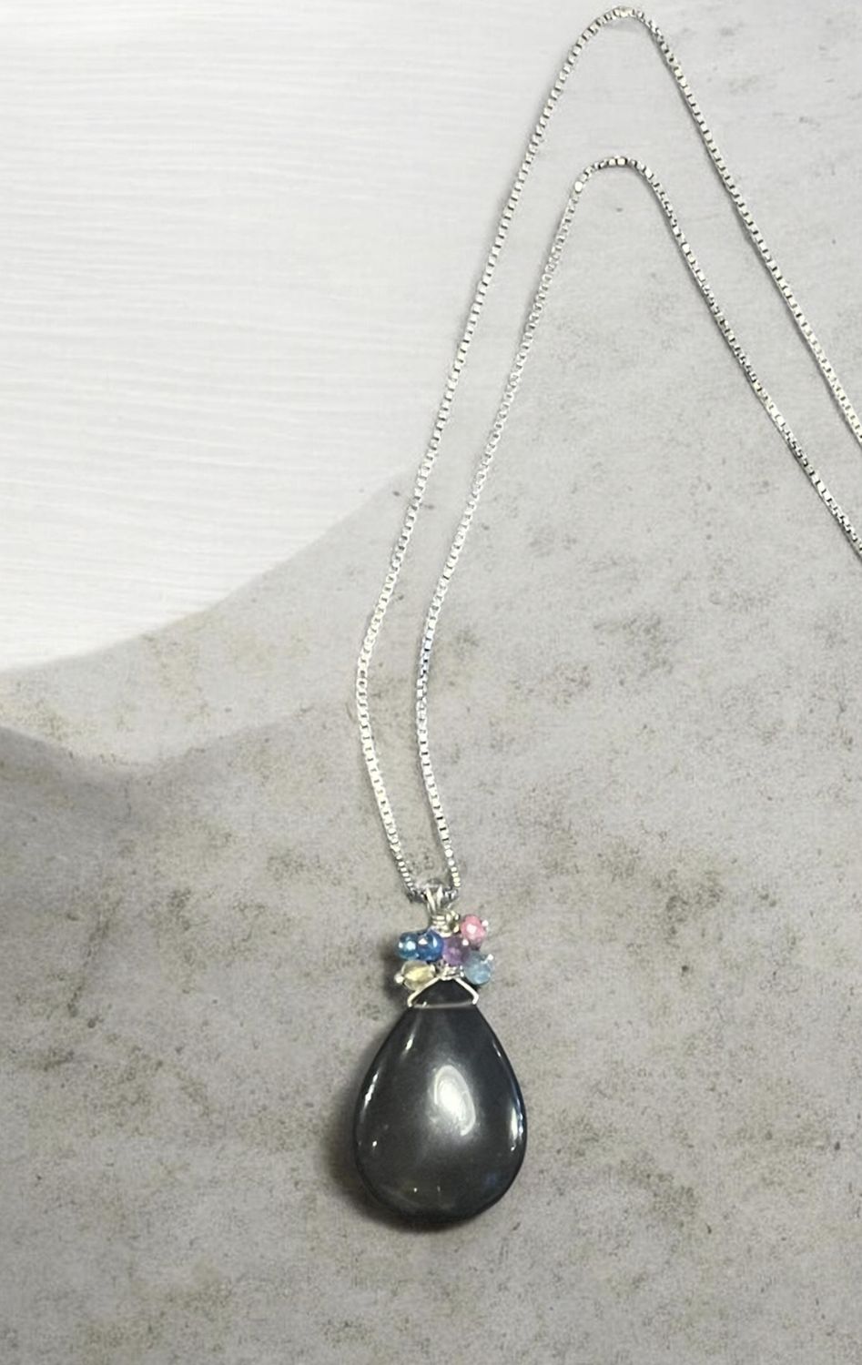 Greenhood Necklace Smoky Quartz Teardrop With Gemstones