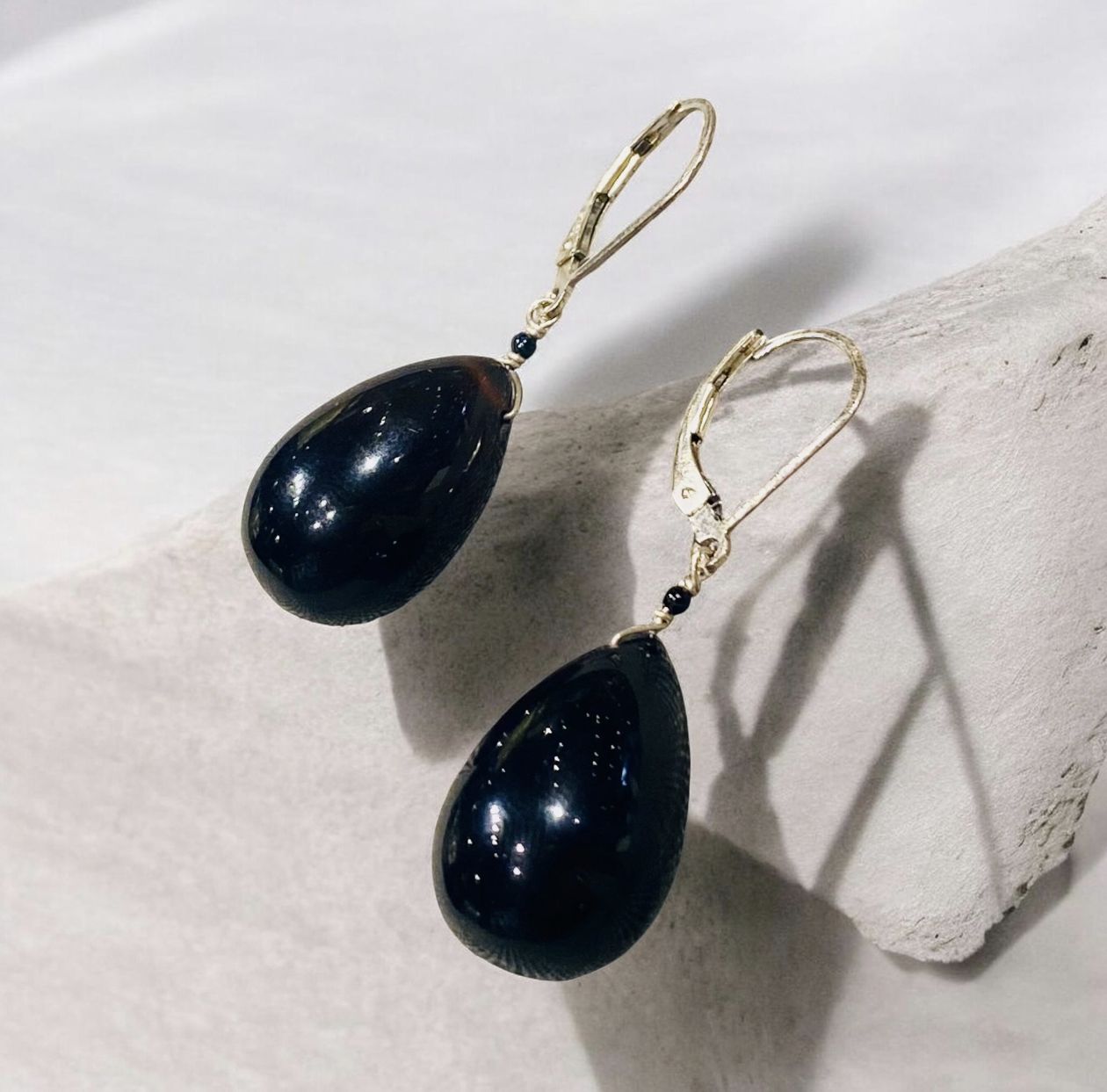 Greenhood Earrings Black Fat Onyx Teardrop Dangle