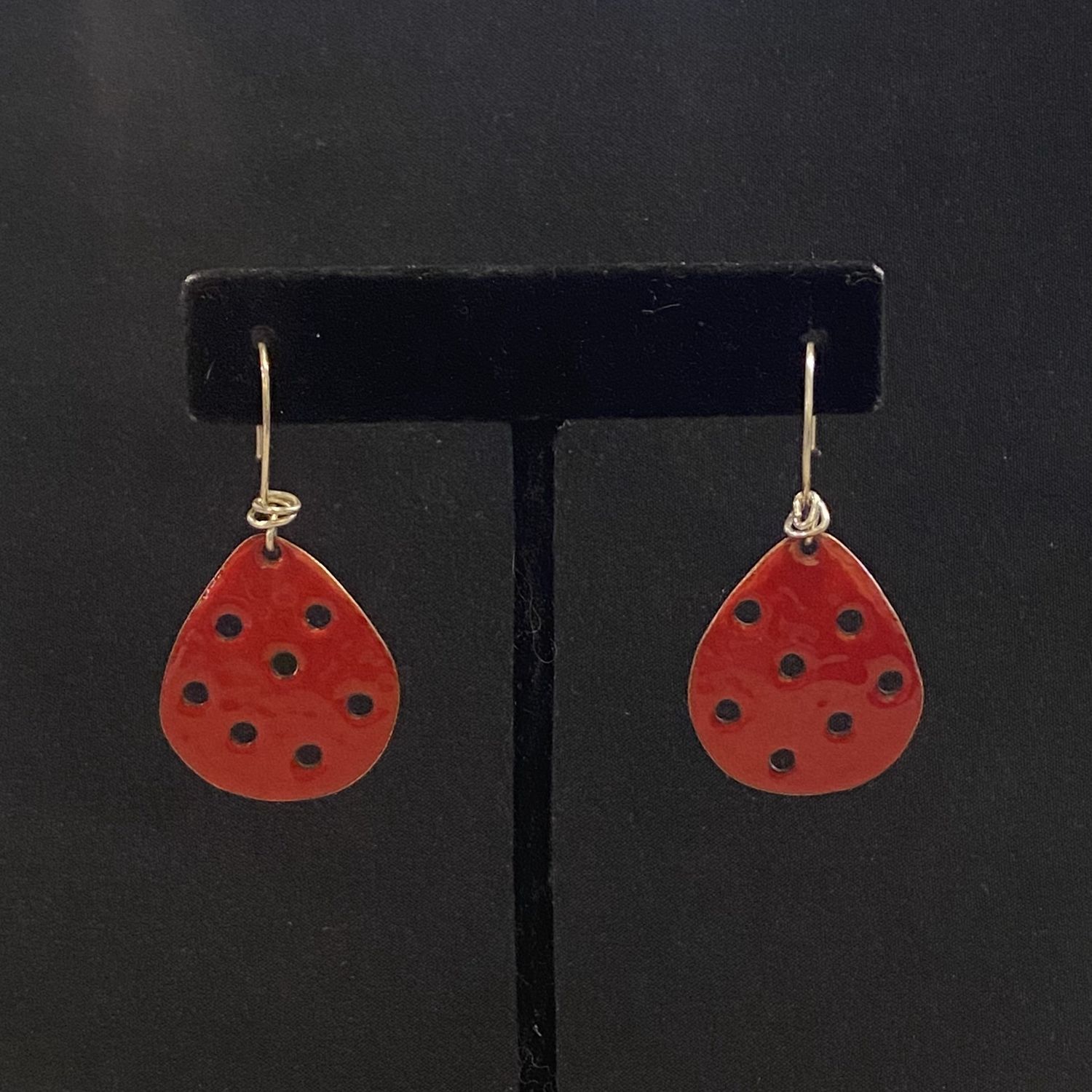 DiCesare Earring Red Enamel Drops w/ Holes