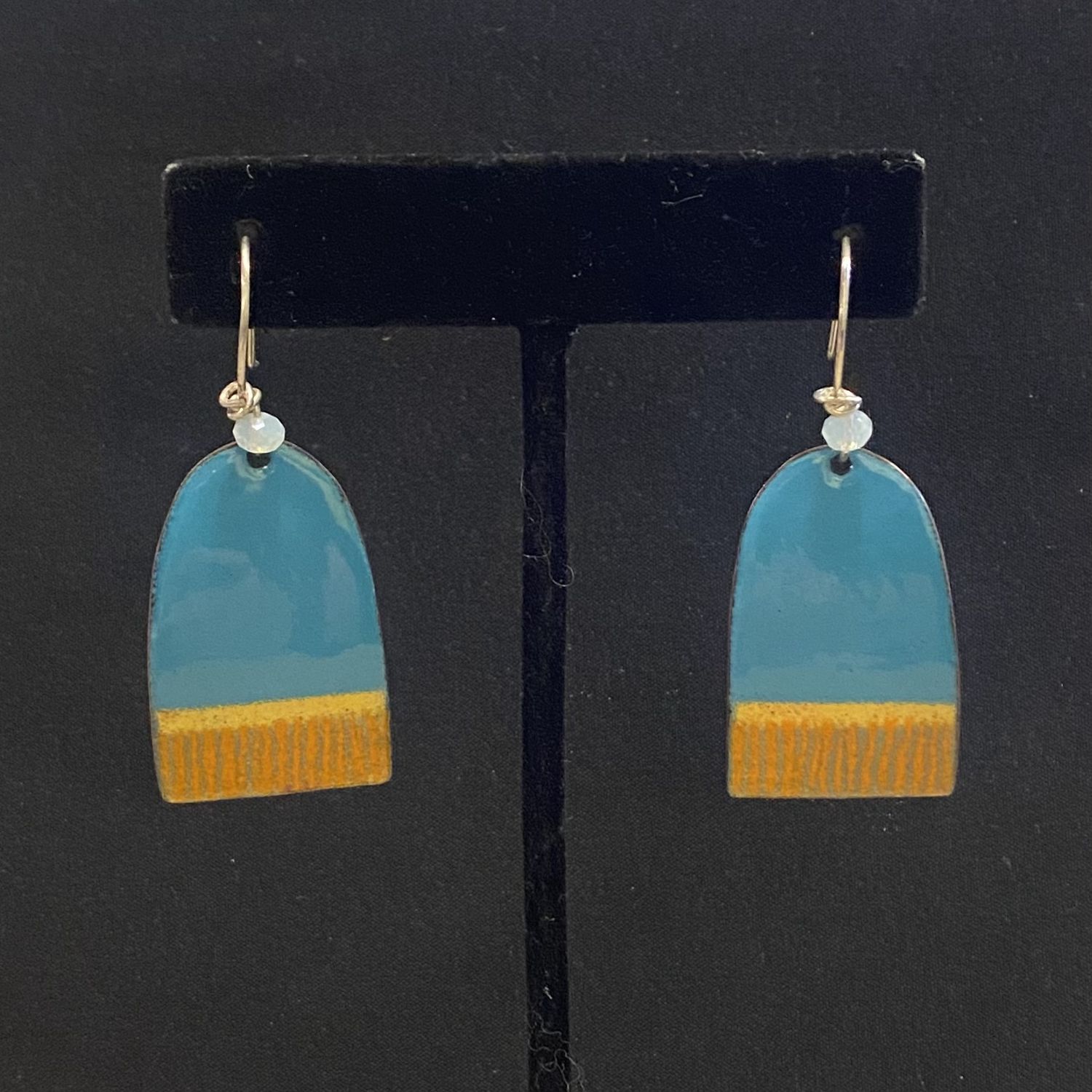 DiCesare Earring Teal Enameled Arch w/ Orange Fringe Bottoms &amp; Crystal Tops