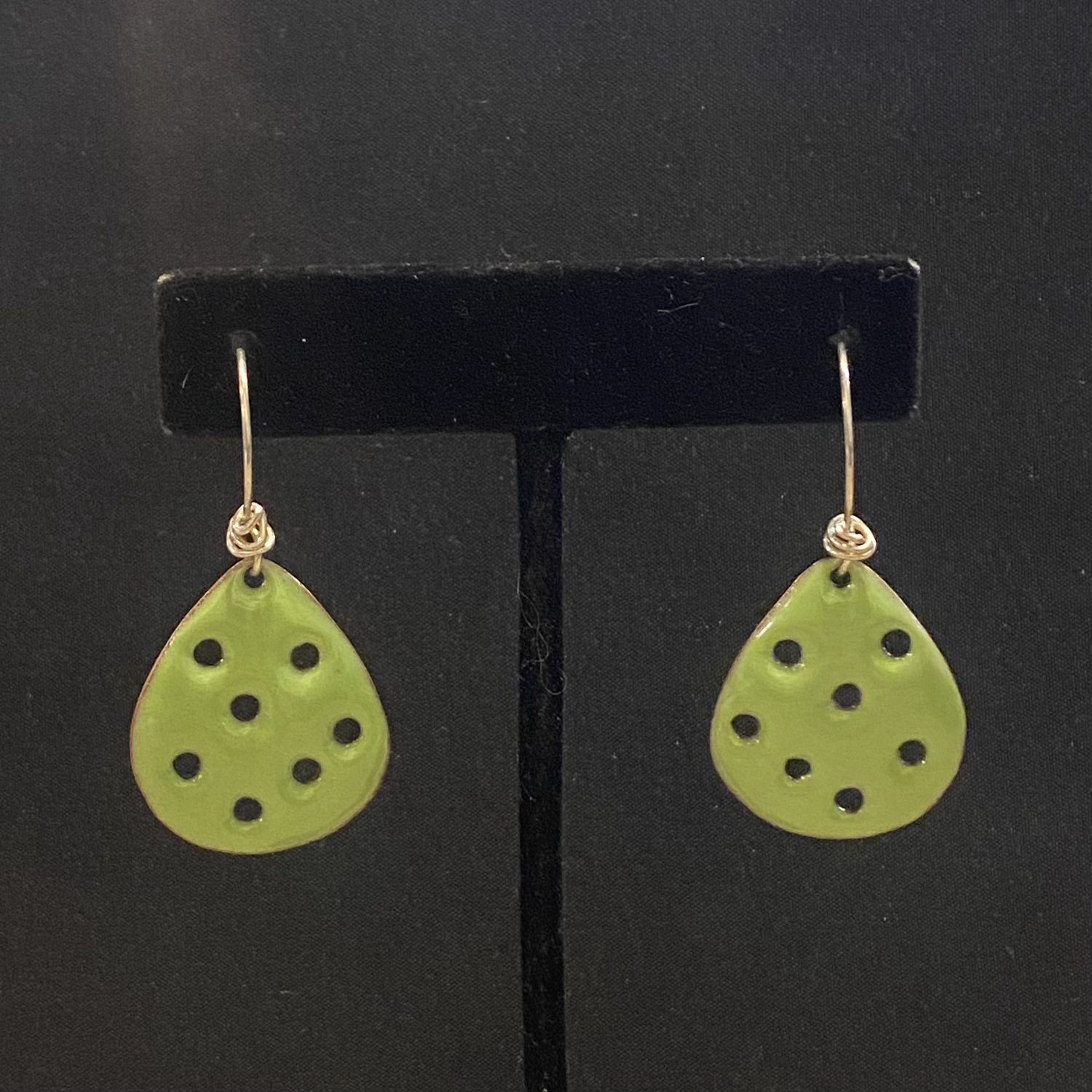 DiCesare Earring Lime Green Enamel Drops w/ Hols