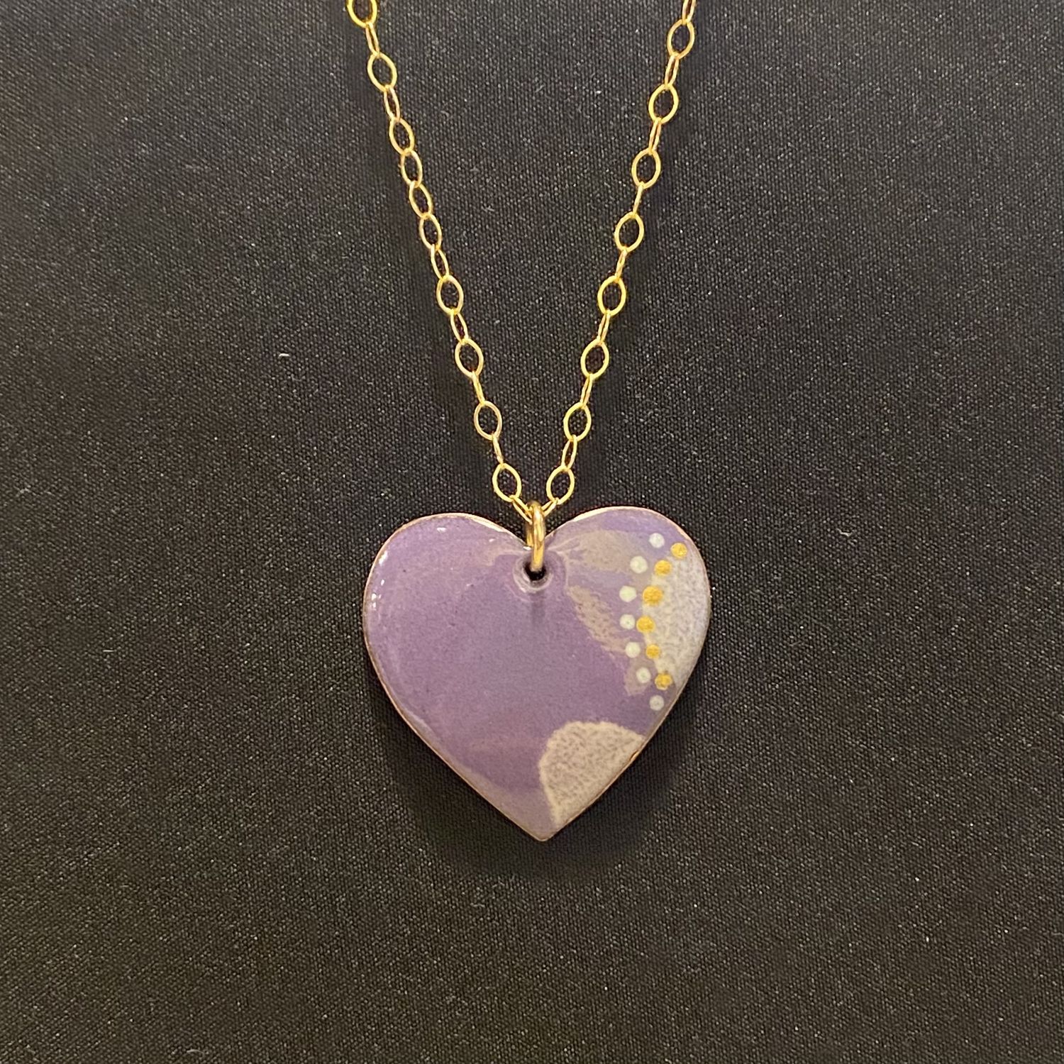 DiCesare Necklace Enameled Purple Heart w/ Gold &amp; Silver Detailing