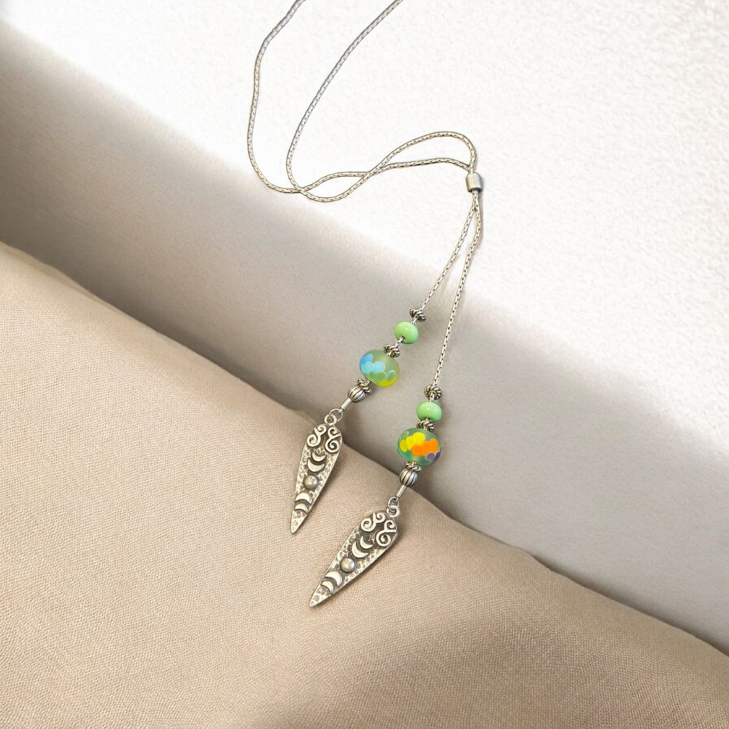 Whitney Necklace Lariat Style Lampwork and Pewter