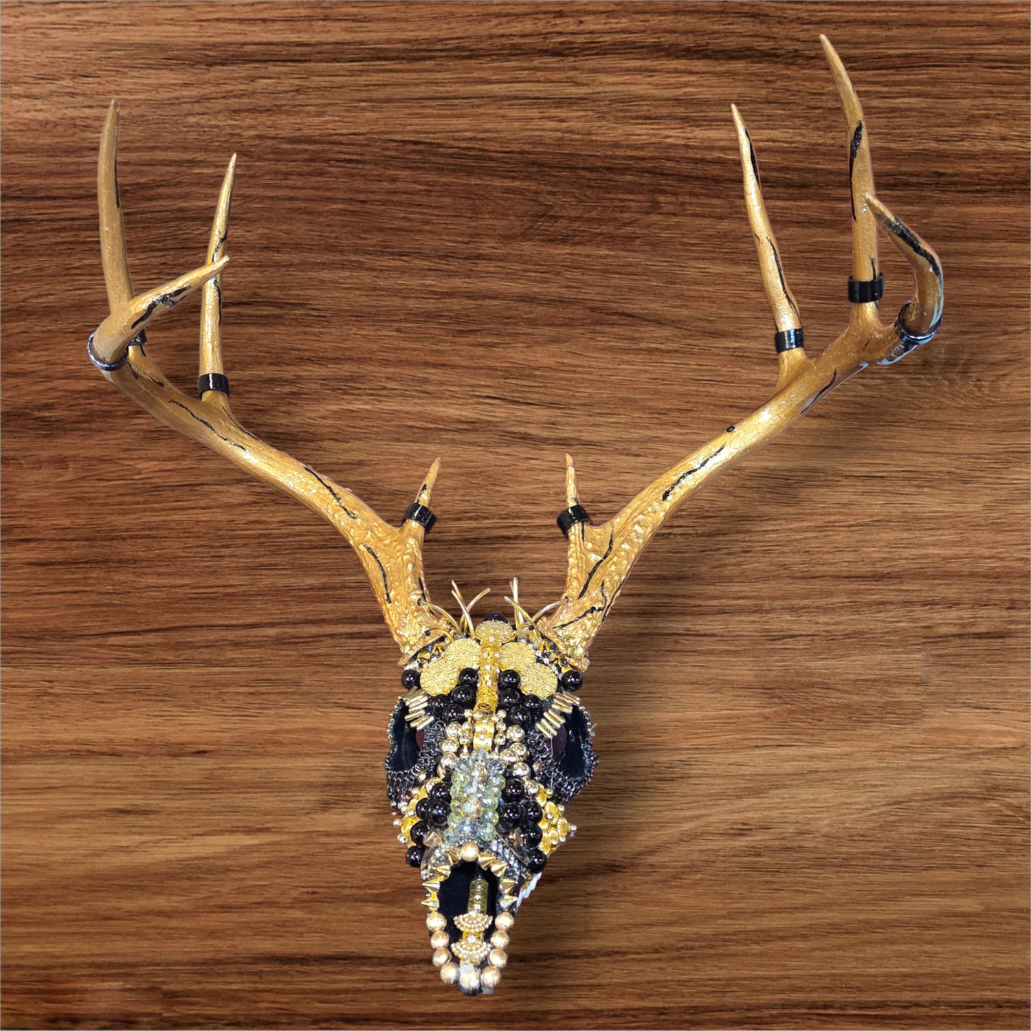 Robbins Original Art Black and Gold Deer Skull