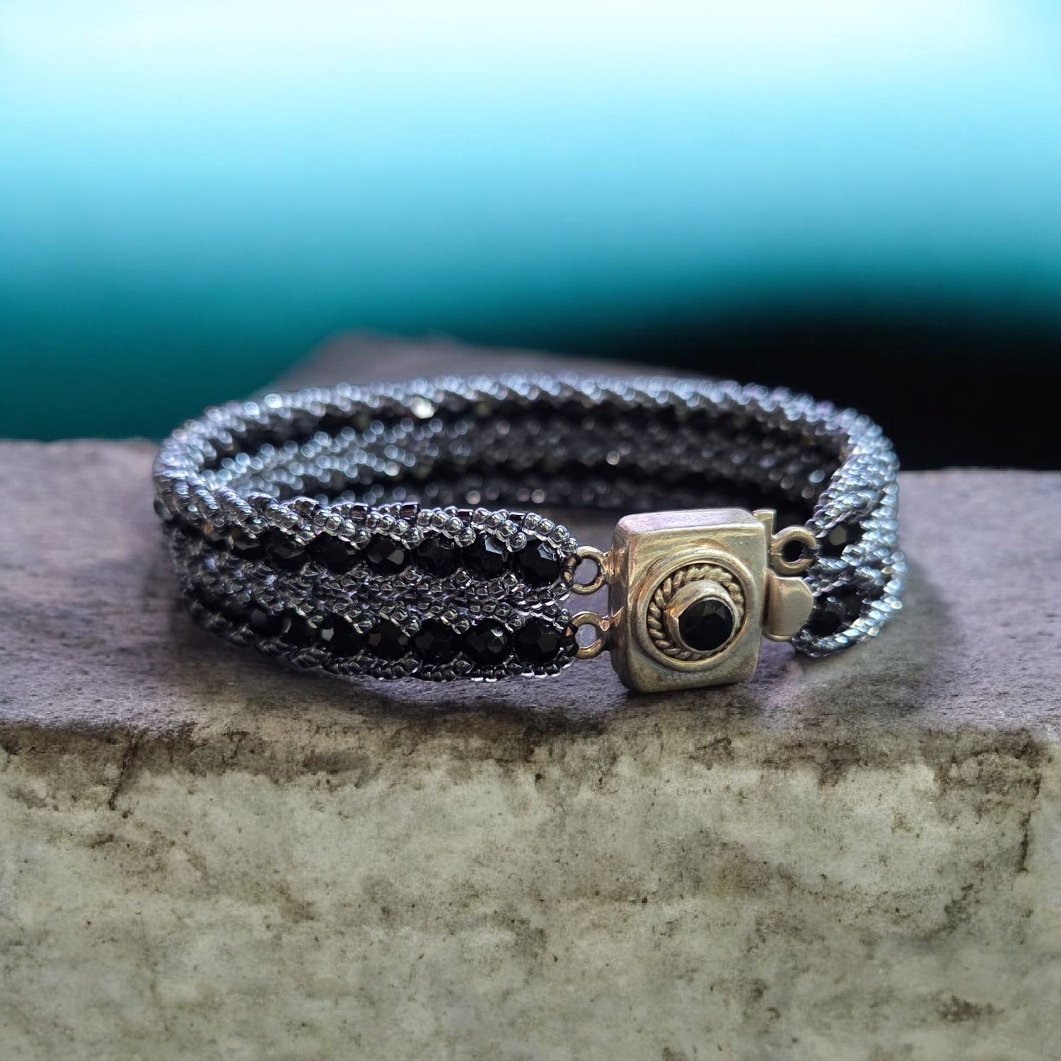 Whitney Bracelet Woven Black Swarovski Crystal