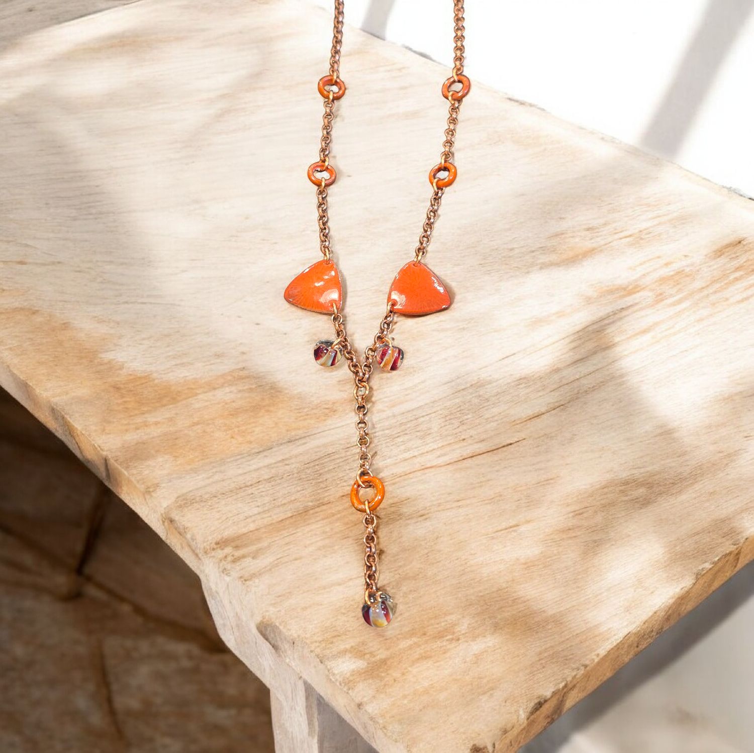 Whitney Necklace Copper Enamel w/ Unicorn Beads