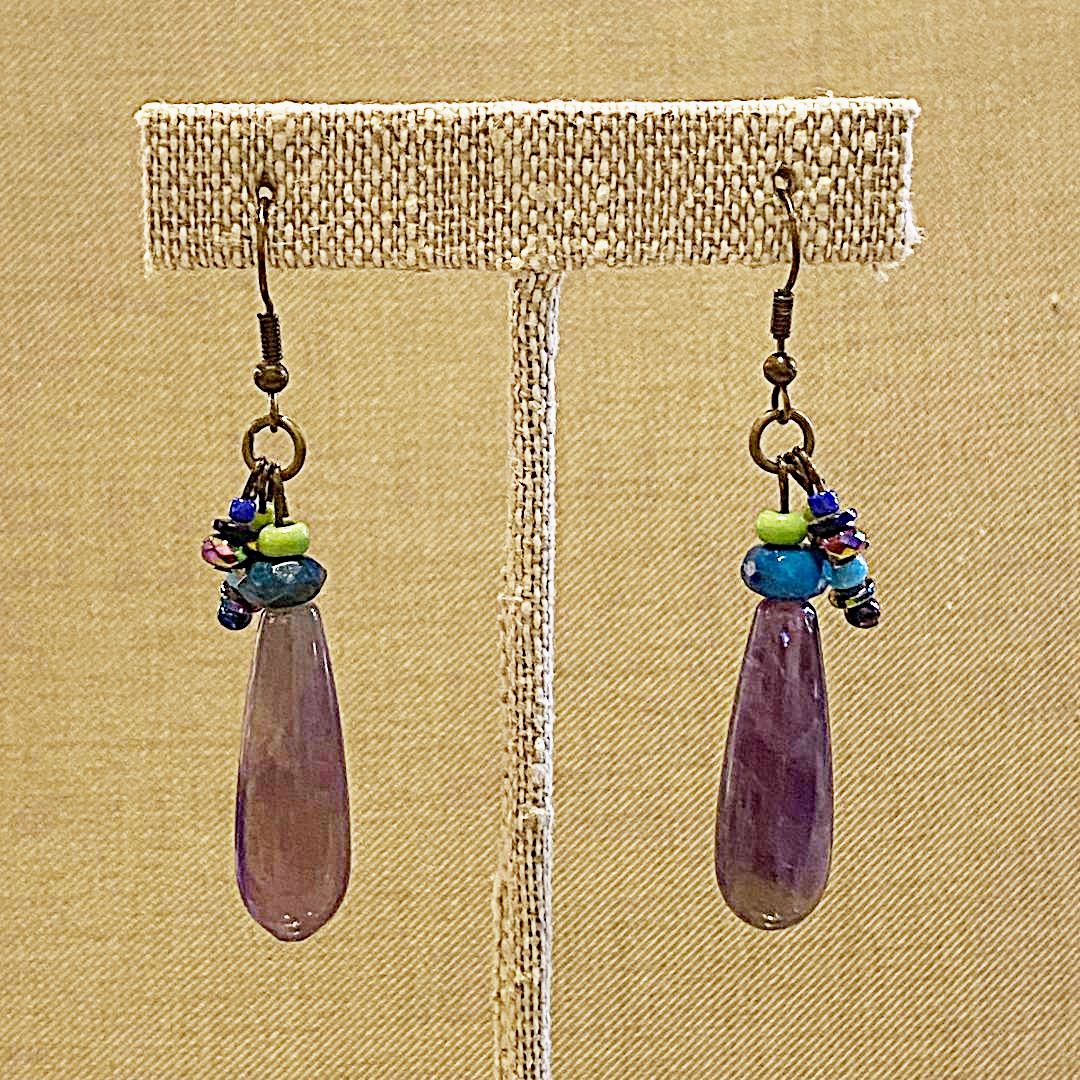Ormsby Earring Amethyst Drops w/ Small Green &amp; Blue Stones