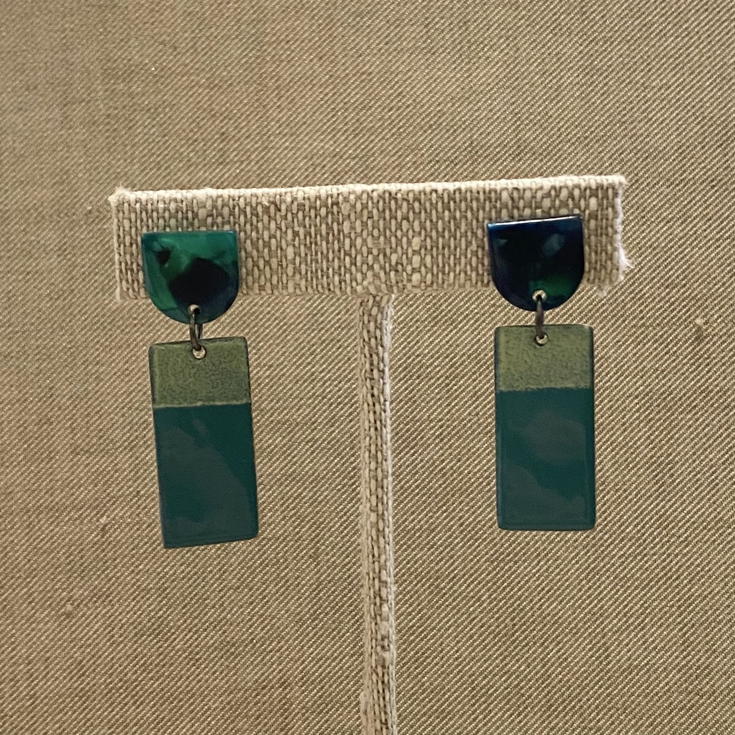DiCesare Earrings Rectangle Hand Cut Enamel on Resin Post