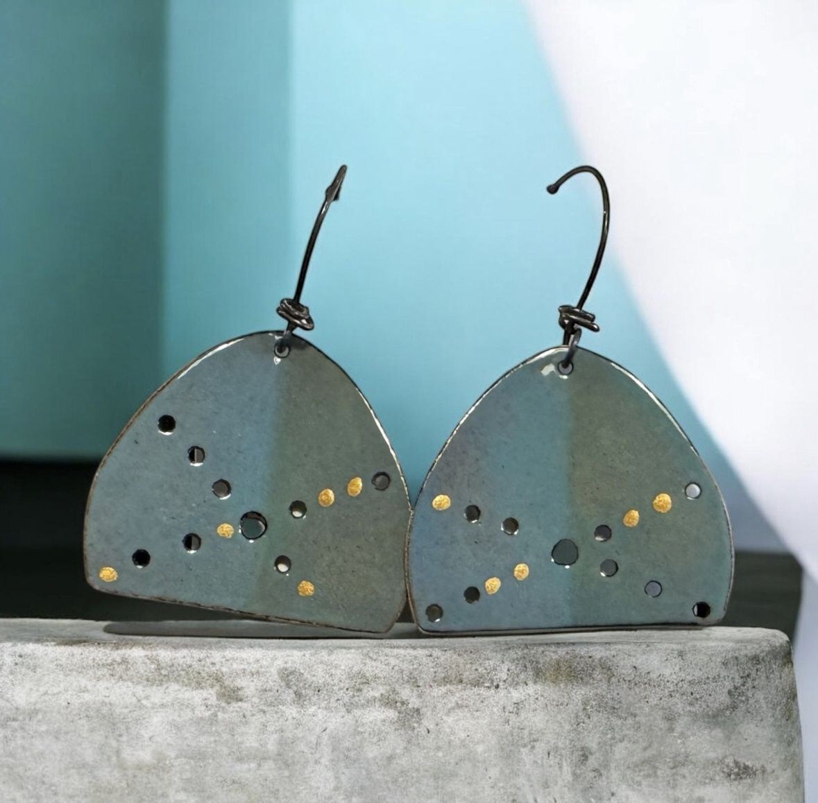 DiCesare Earring Hand Cut Enamel With Holes and Gold Dots