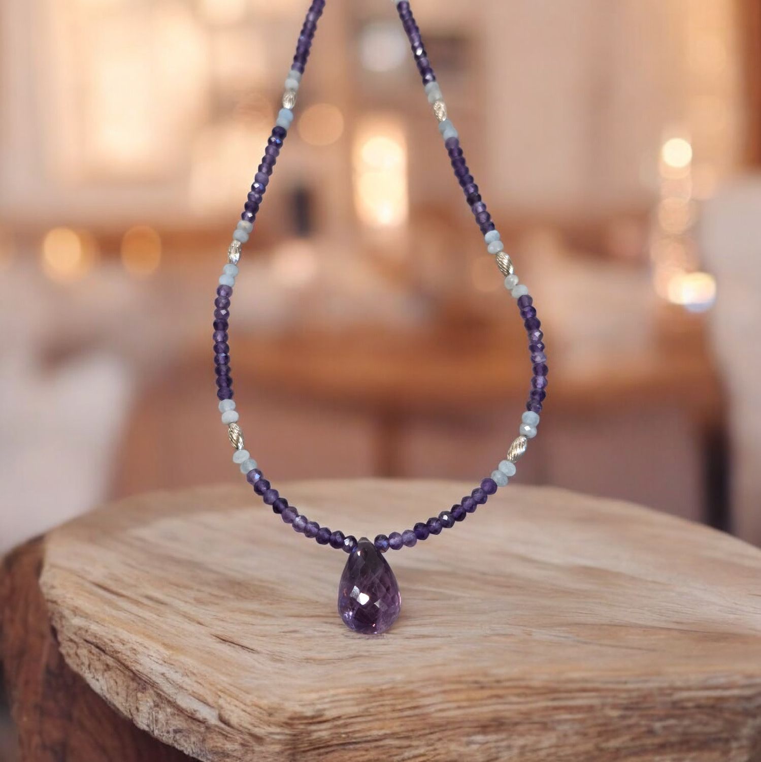 Nadeau Necklace Amethyst, Aquamarine, SS
