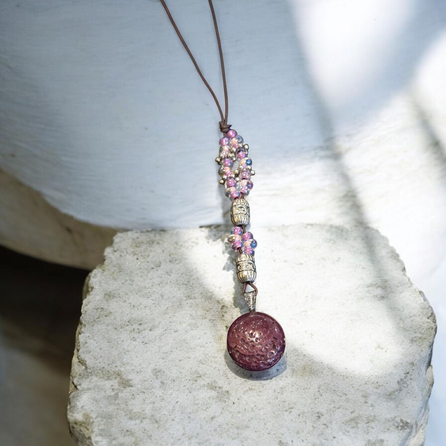 Nadeau Necklace Oyster Shell Pewter on Leather