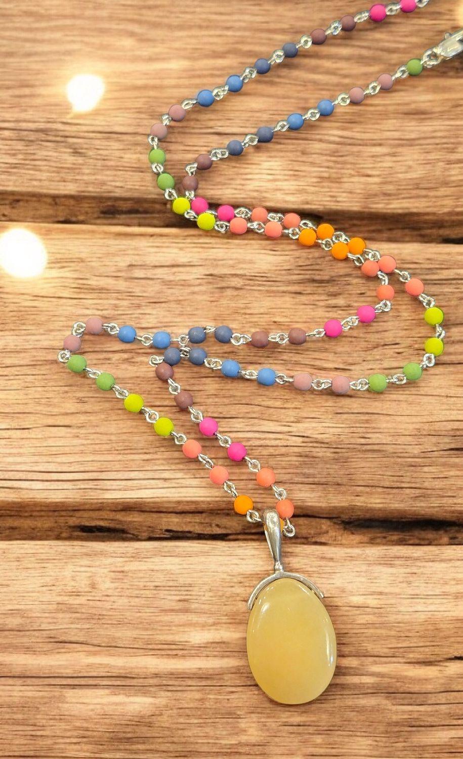 Nadeau Necklace Agate w/ Rainbow Beaded Chain