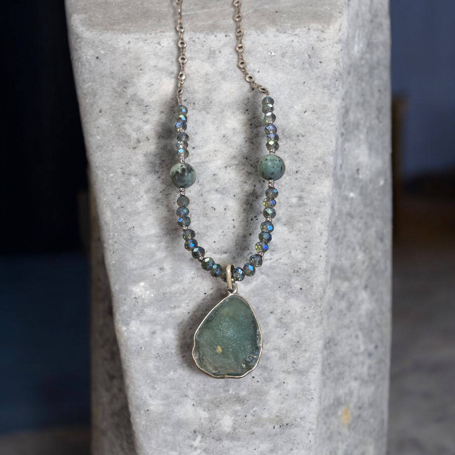 Nadeau Necklace Ancient Roman Glass, African Turquoise, Czech Glass