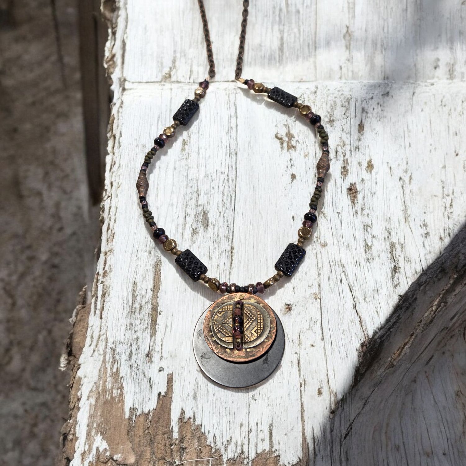 Nadeau Necklace Mixed Metal Pendant w/ Czech Glass