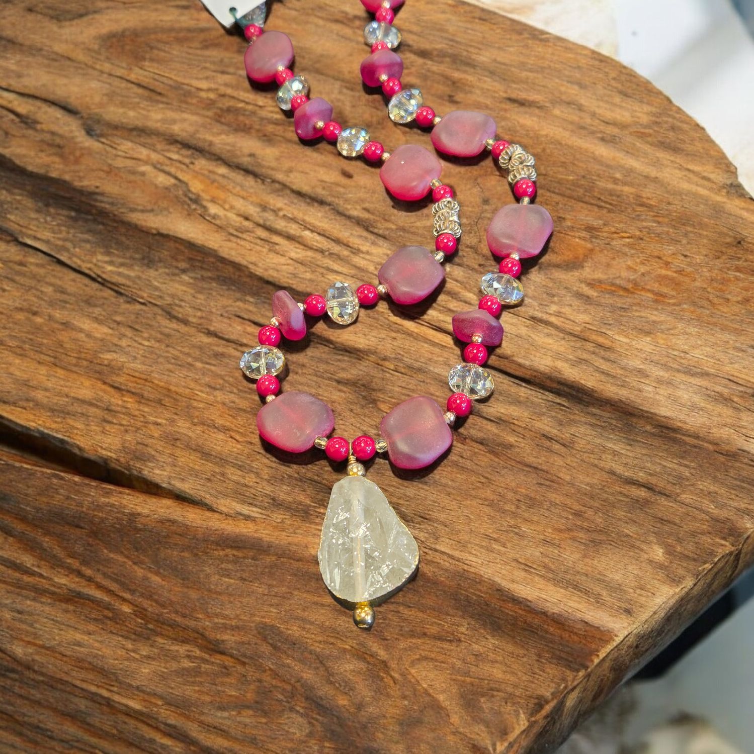 Nadeau Necklace Sea Glass, Druzy, African Brass