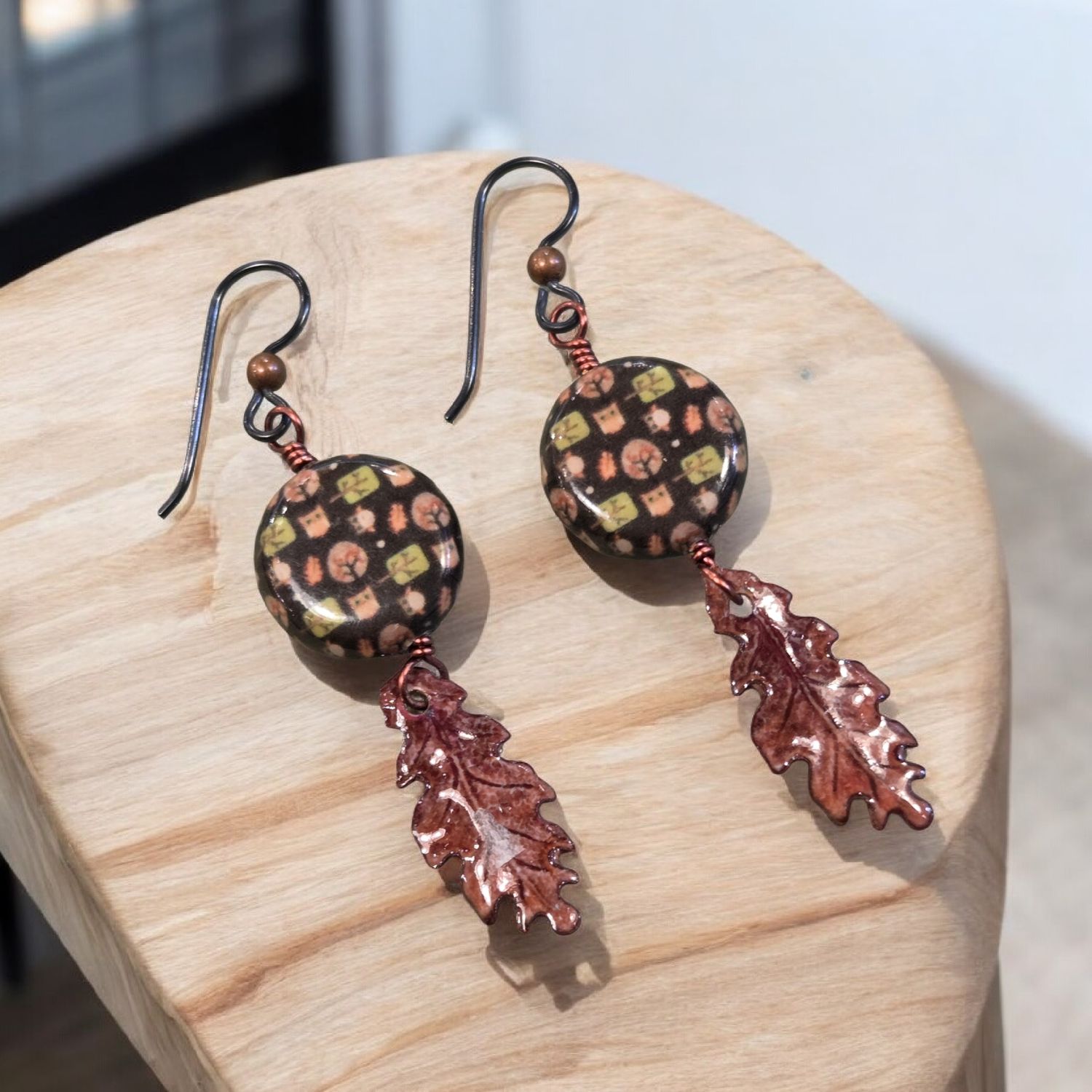 Nadeau Earring Paper Disk w/ Ceramic Leaves