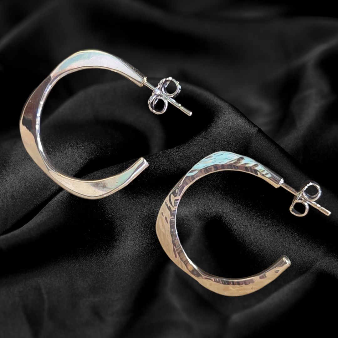 Gray Earrings Small Silver Square Hoops