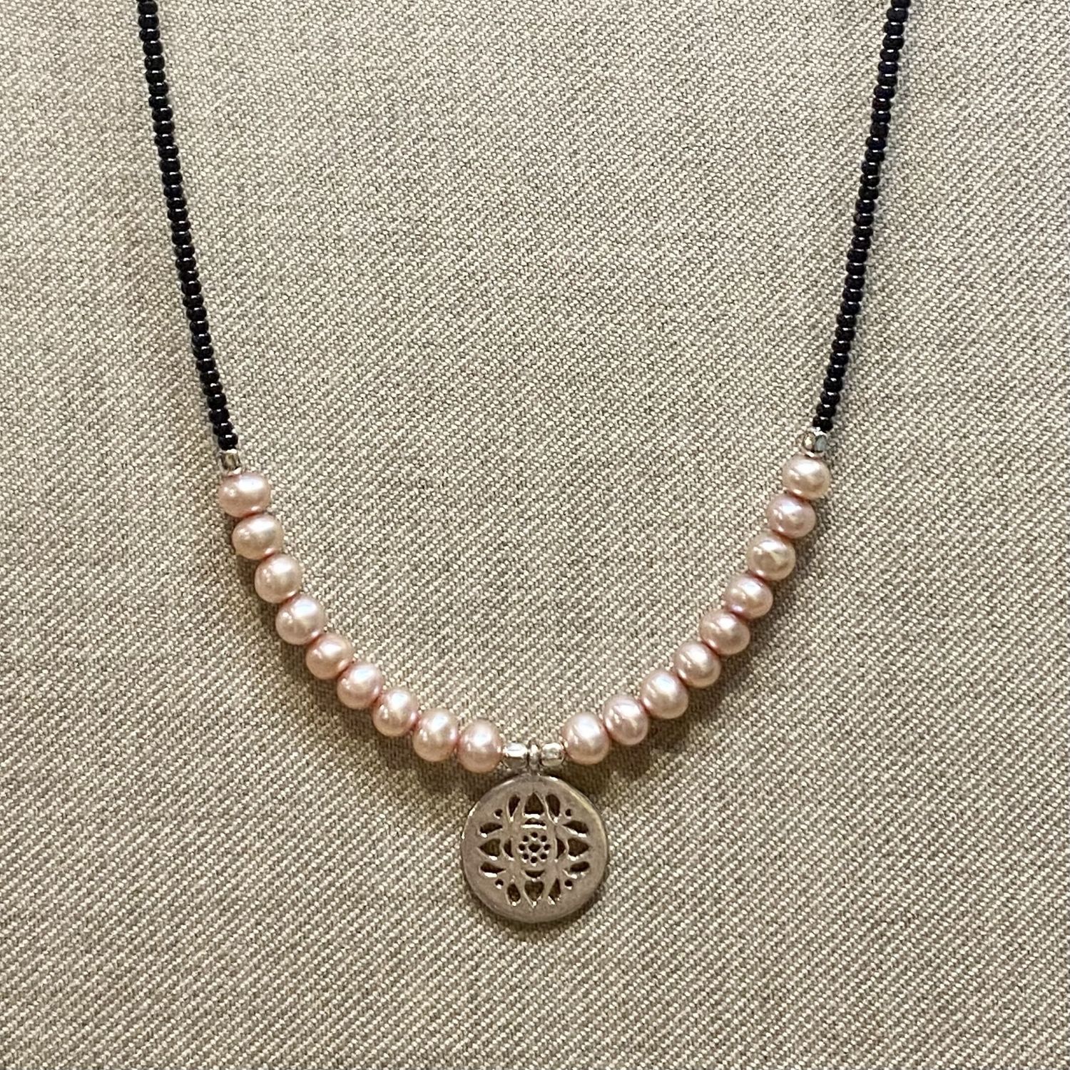 Cass Necklace Sterling Silver Dainty Coin Pink Pearl