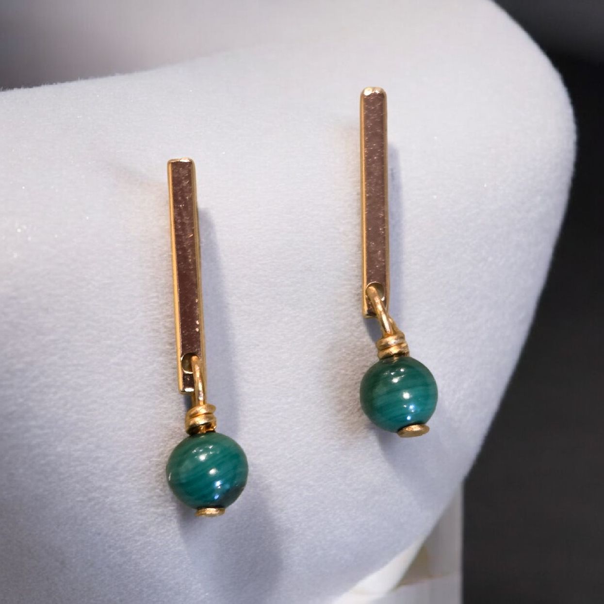 Cass Earring Gold Plated Bar Stud with Malachite