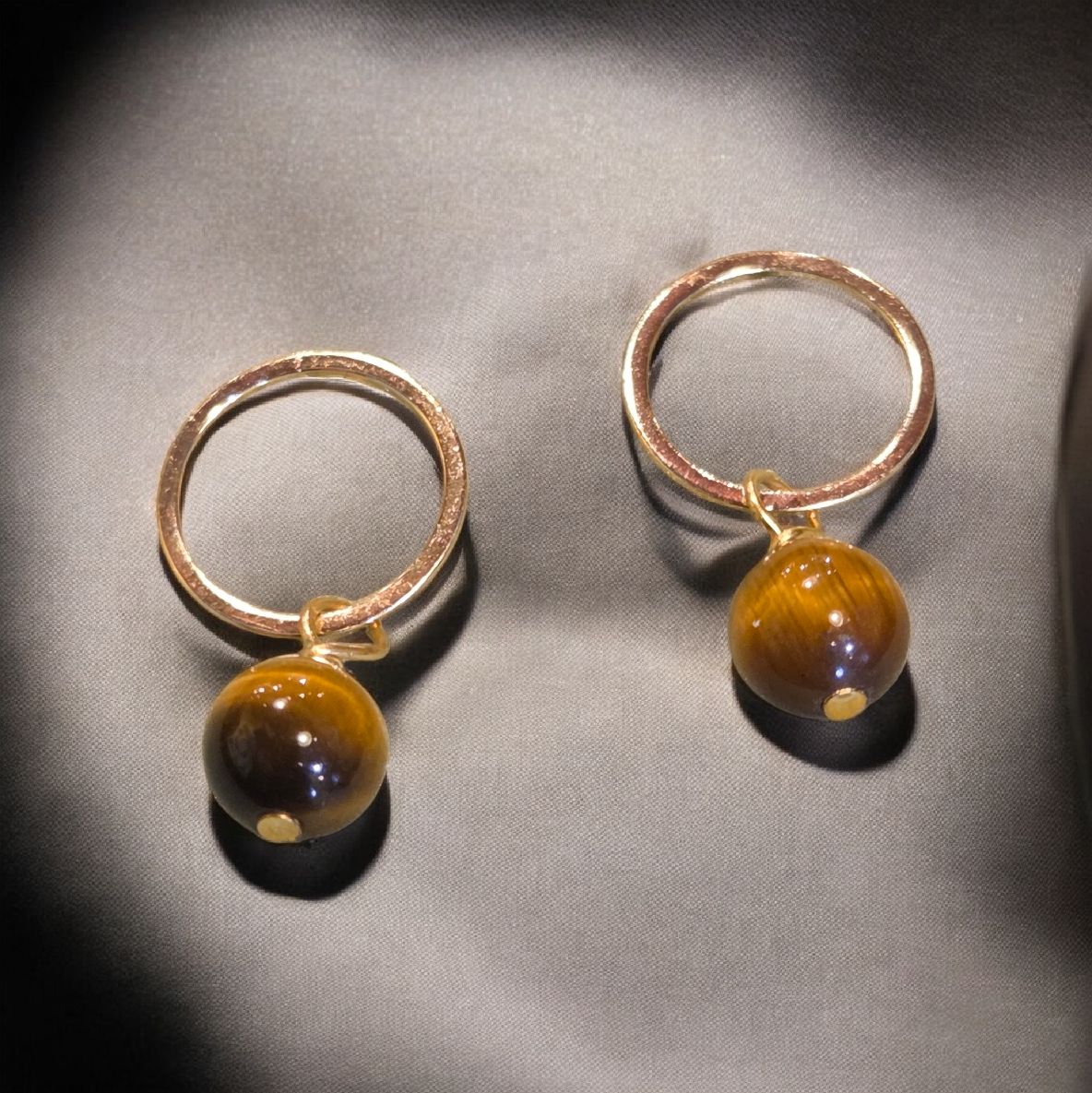 Cass Earring Small Circle Stud Tigers Eye