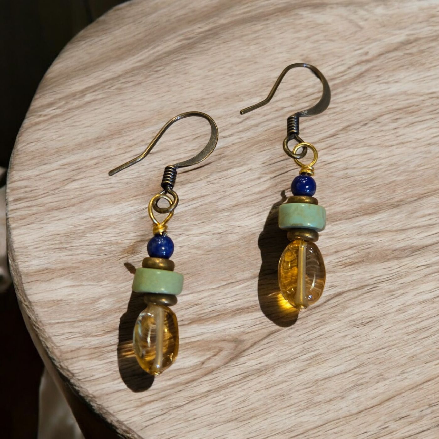 Cass Earrings Citrine Drop on Brass