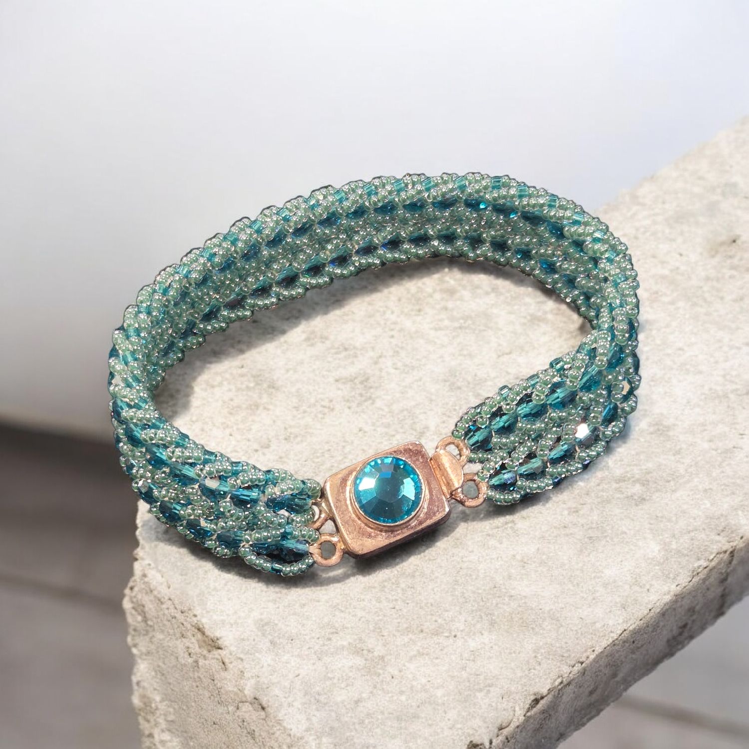 Whitney Bracelet Woven Teal Swarovski Crystal
