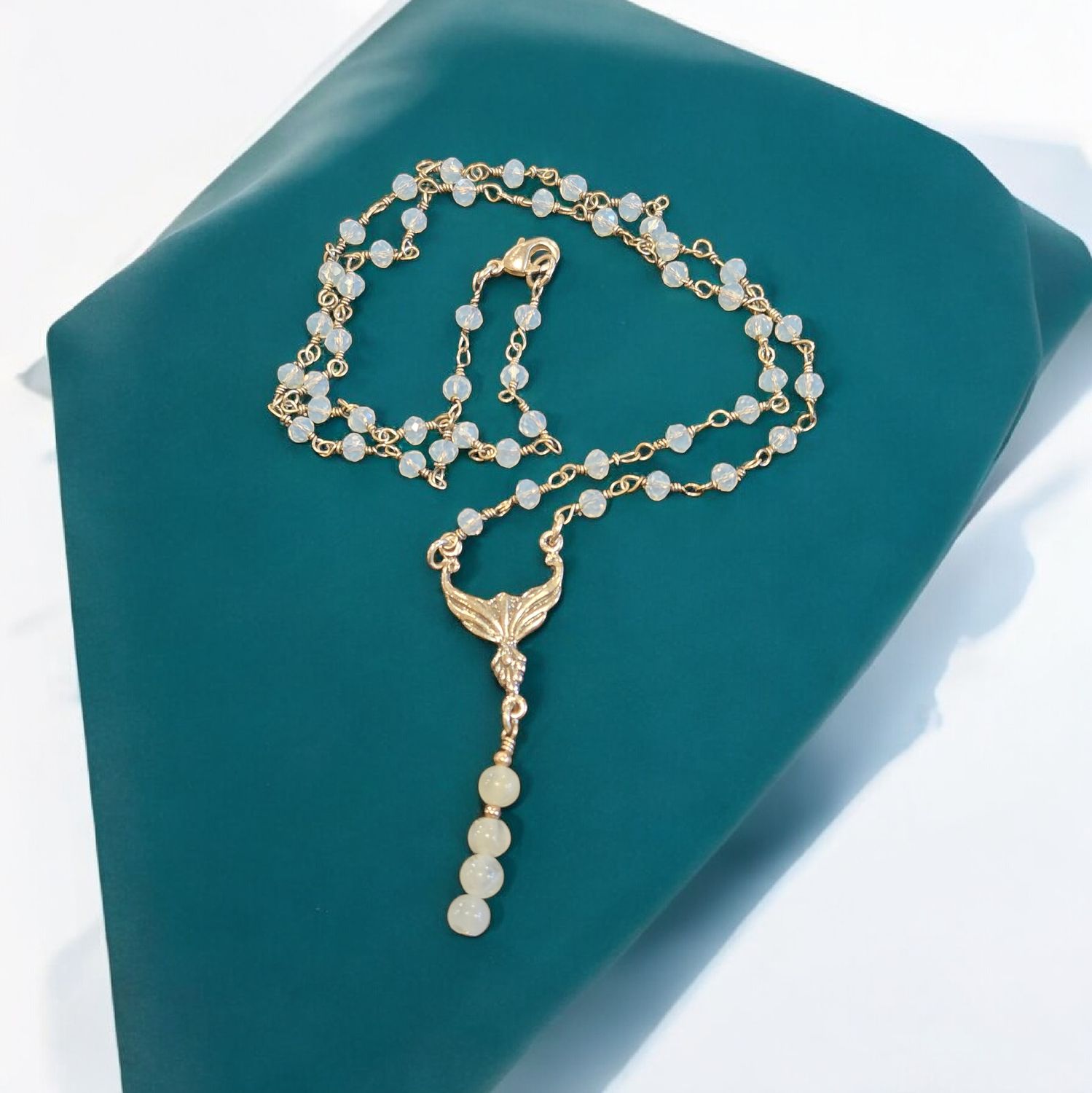 Whitney Necklace Rosary Style Rainbow Moonstone