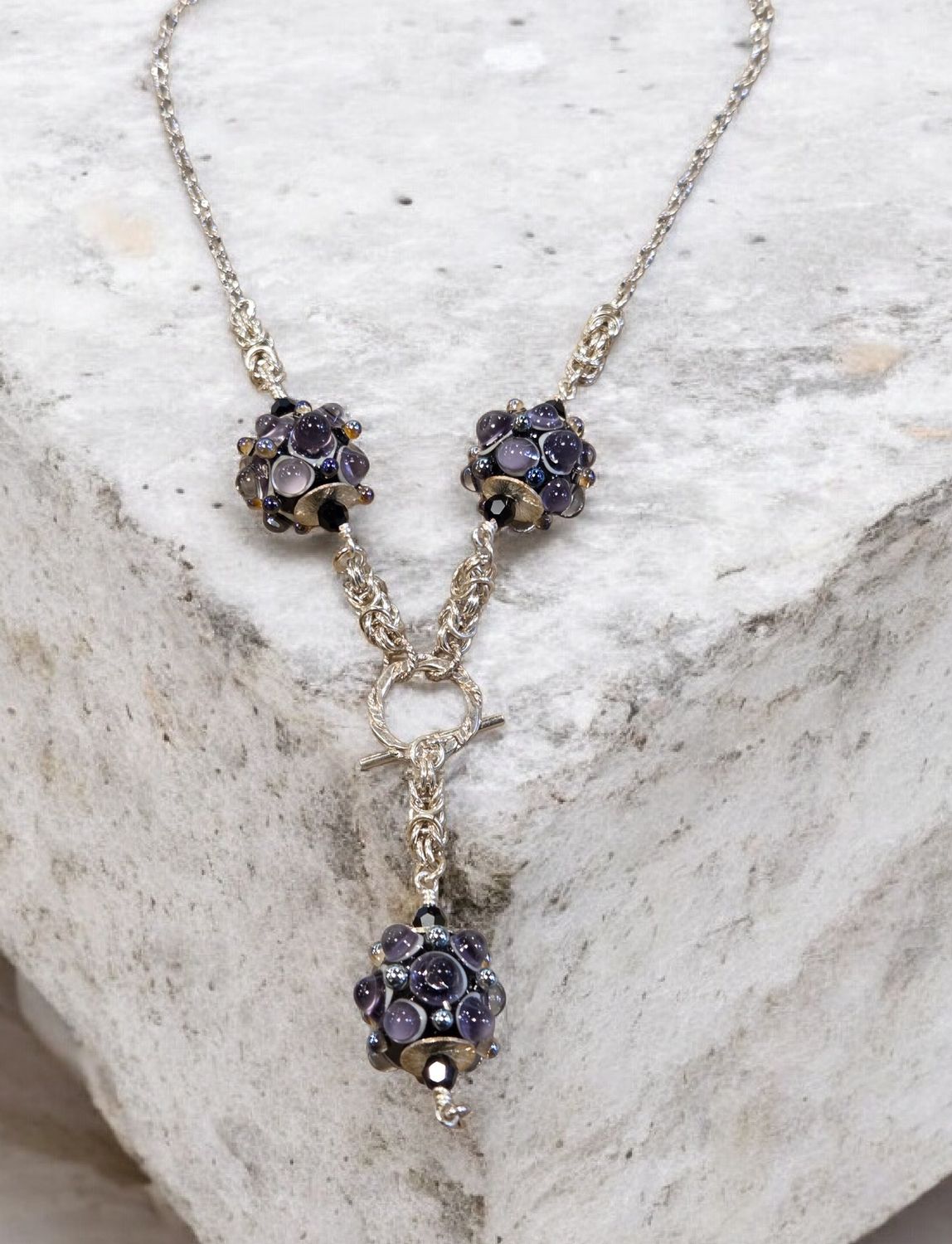 Whitney Necklace Bumpy Purple Lampwork Beads