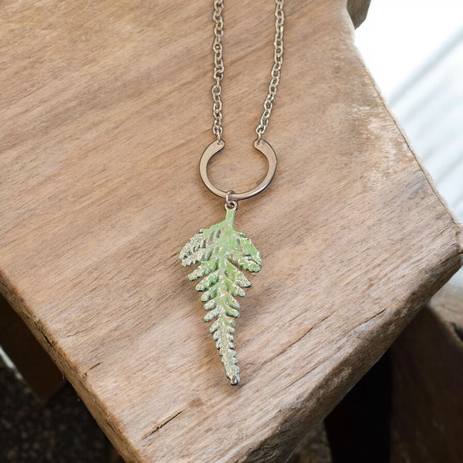 Whitney Necklace Green Enameled Leaf