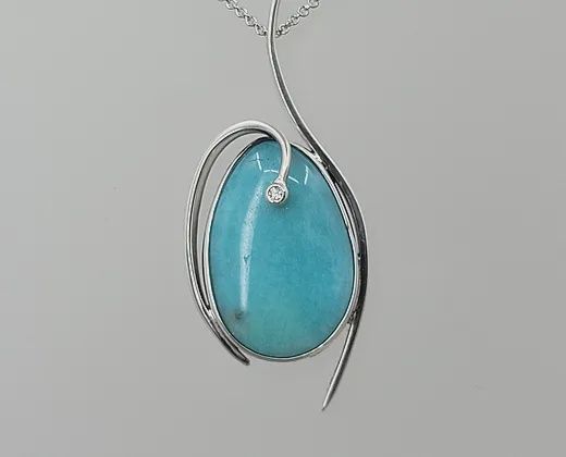 Otter Pendant Amazonite Curved Drop w/ Diamond