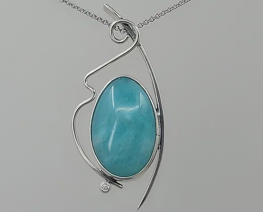 Otter Pendant Amazonite Curvy Drop w/ Diamond