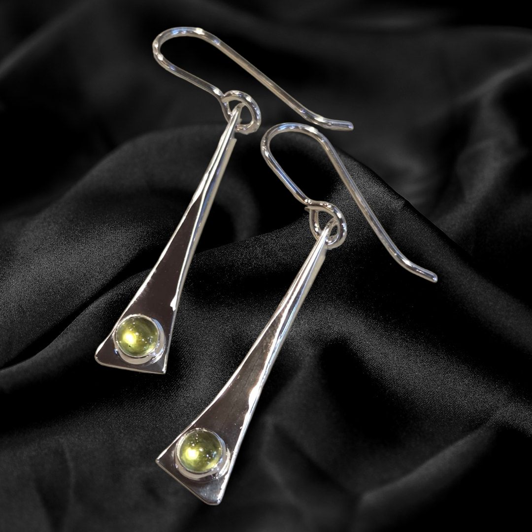 Gray Earrings Silver Drop with Peridot