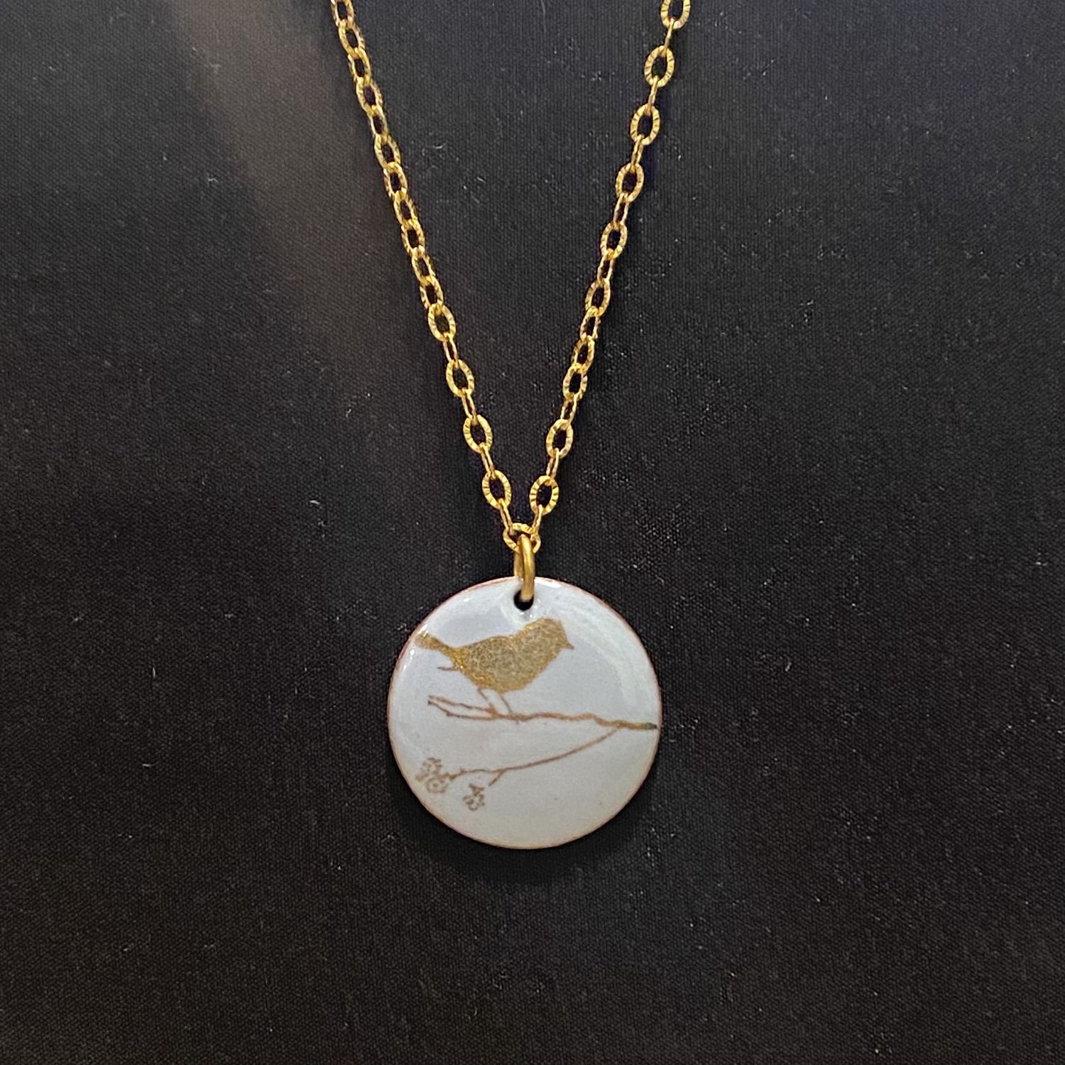 DiCesare Pendant Golden Bird on Blue Enamel Disc