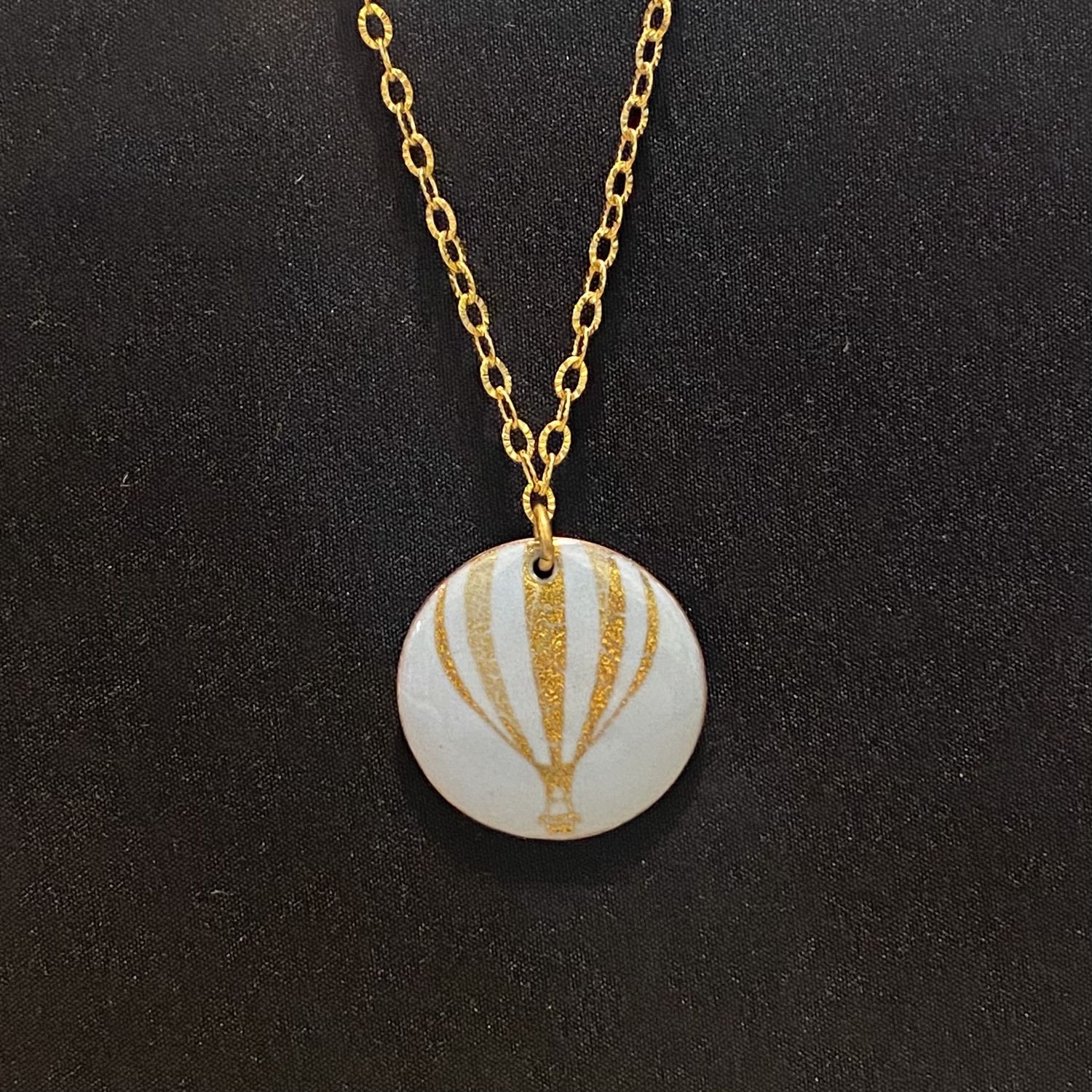 DiCesare Pendant Golden Hot Air Balloon on Enameled Sky Blue Disc